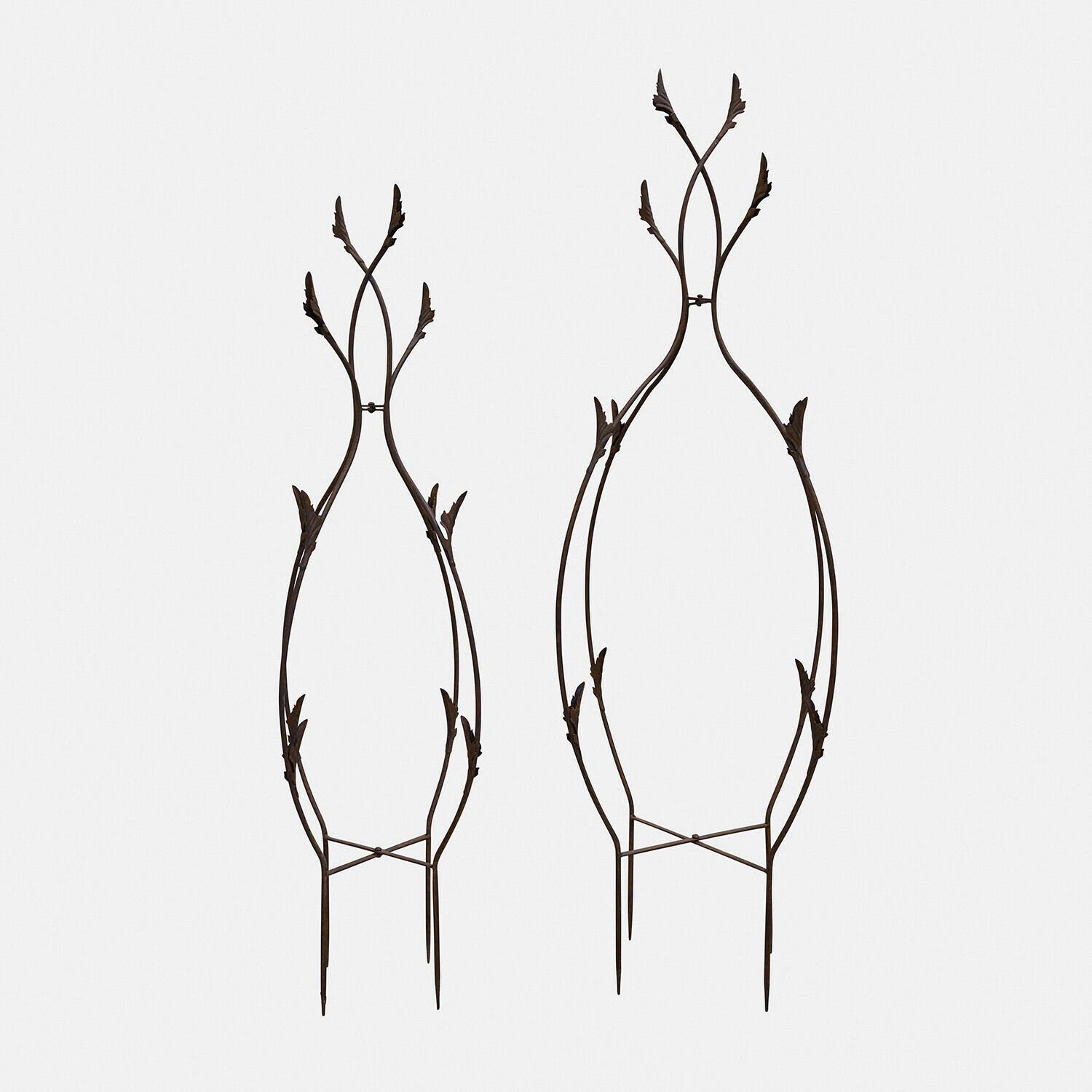 Lot de 2 treillages Donnérie Deux supports de jardin en métal rouillé avec détails de feuilles pour soutenir les plantes grimpantes