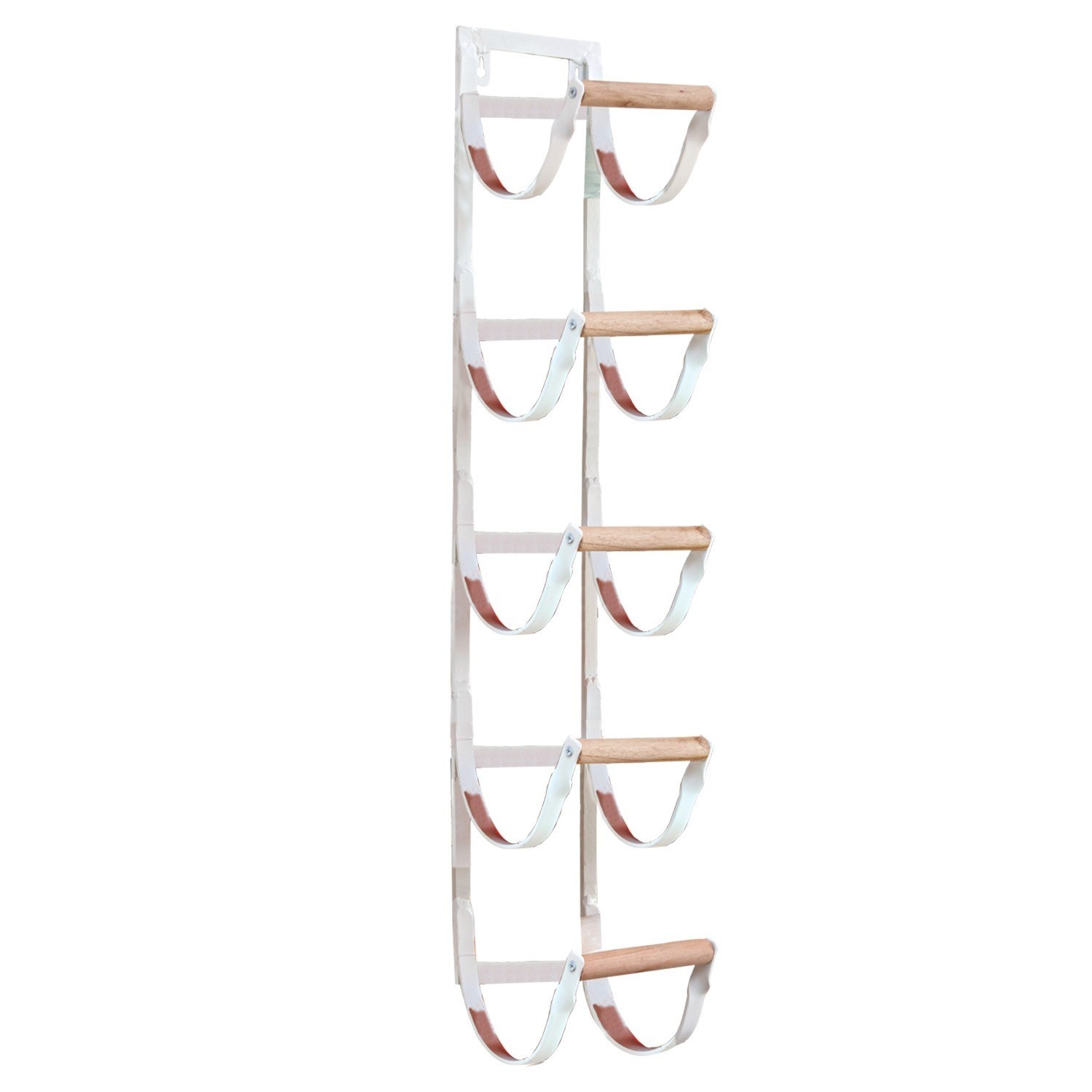 wit Witte metalen wandorganizer Utica met houten handgrepen voor flessenopslag
