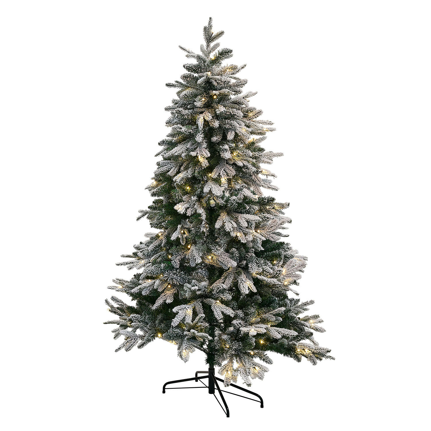 Arbre de Noël Norila Sapin artificiel avec branches enneigées et lumières LED chaudes sur pied métallique noir