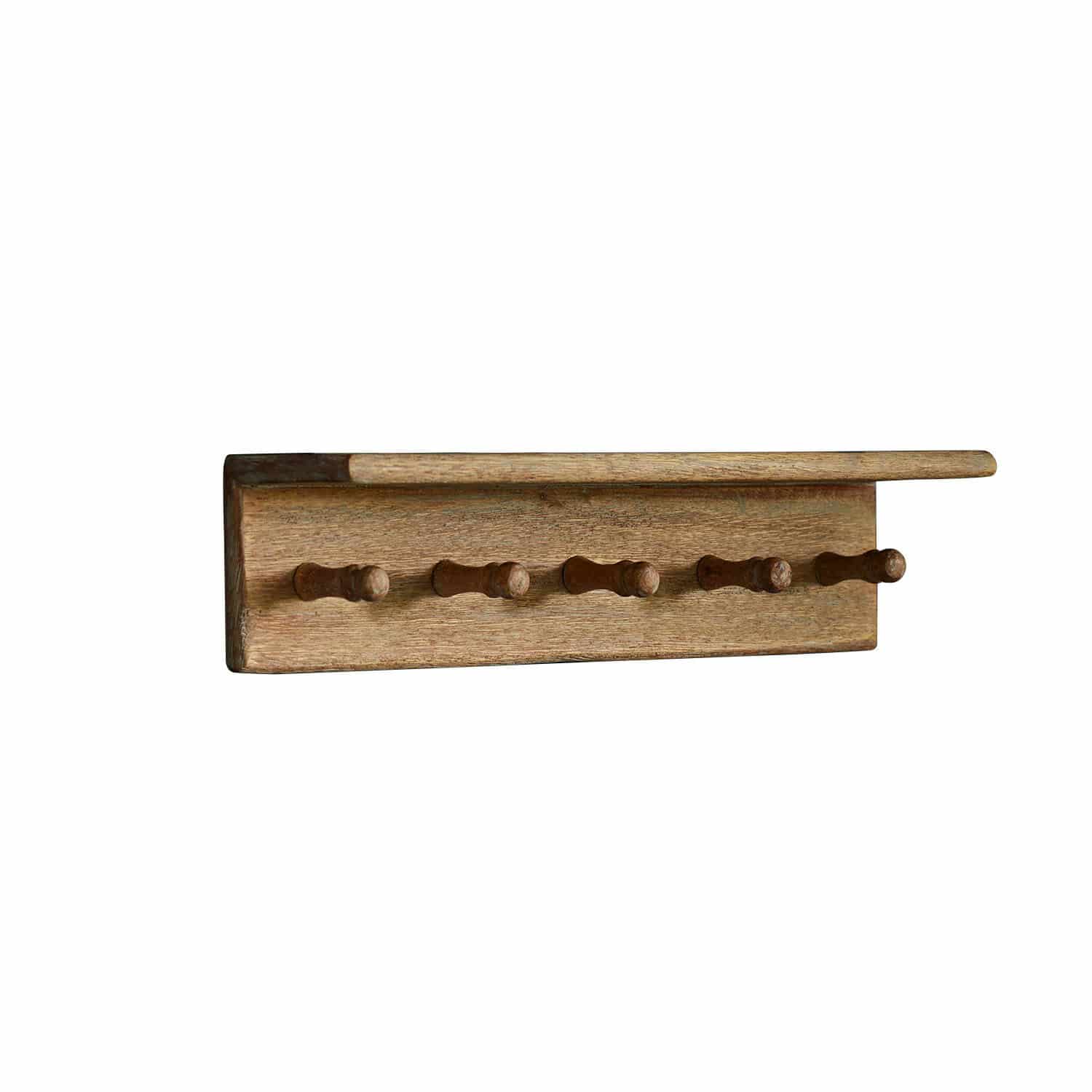 Étagère murale Norellan Porte-manteau mural en bois naturel avec étagère et six crochets, idéal pour l'entrée