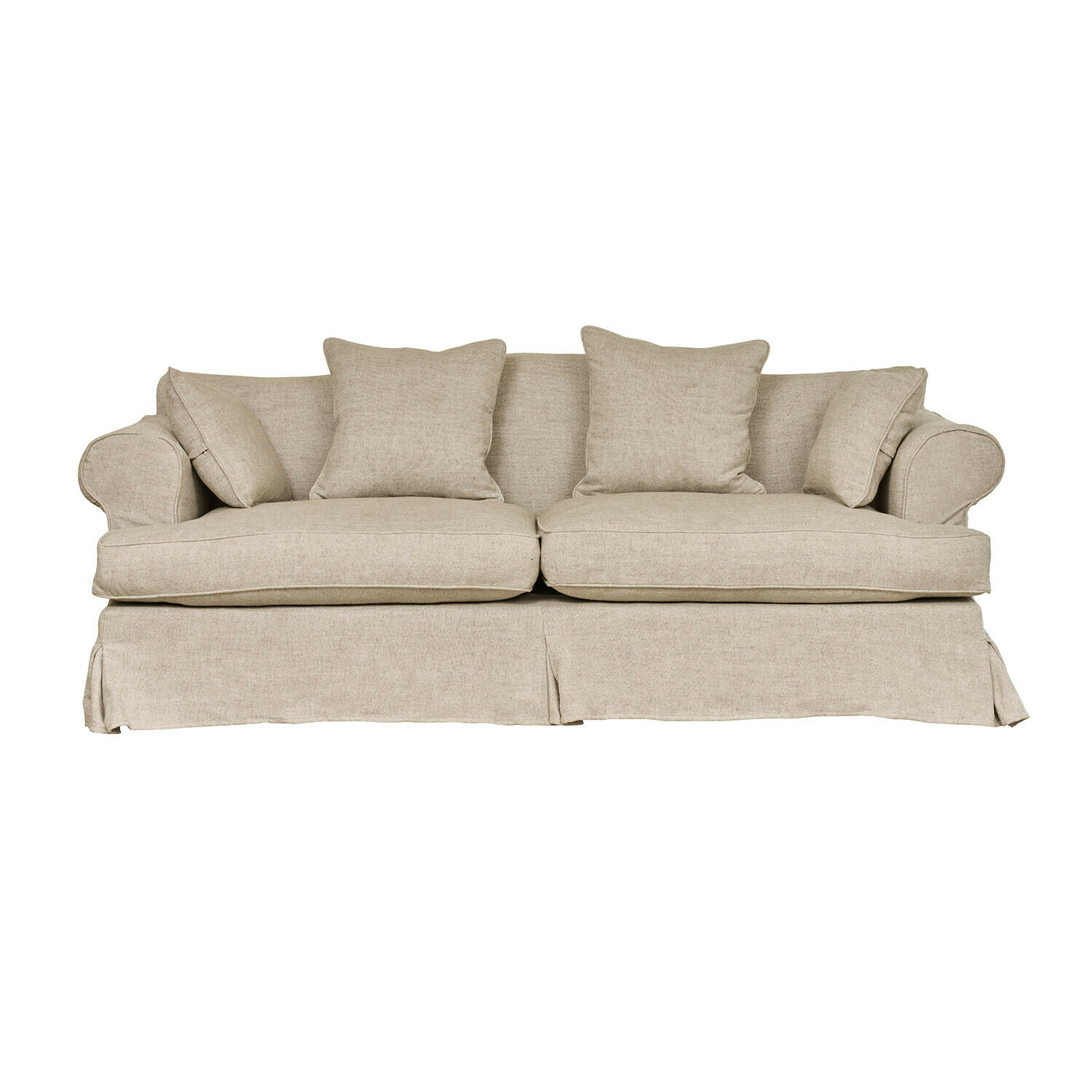 Canapé Dawnhurst beige en tissu avec coussins, meuble confortable pour salon moderne