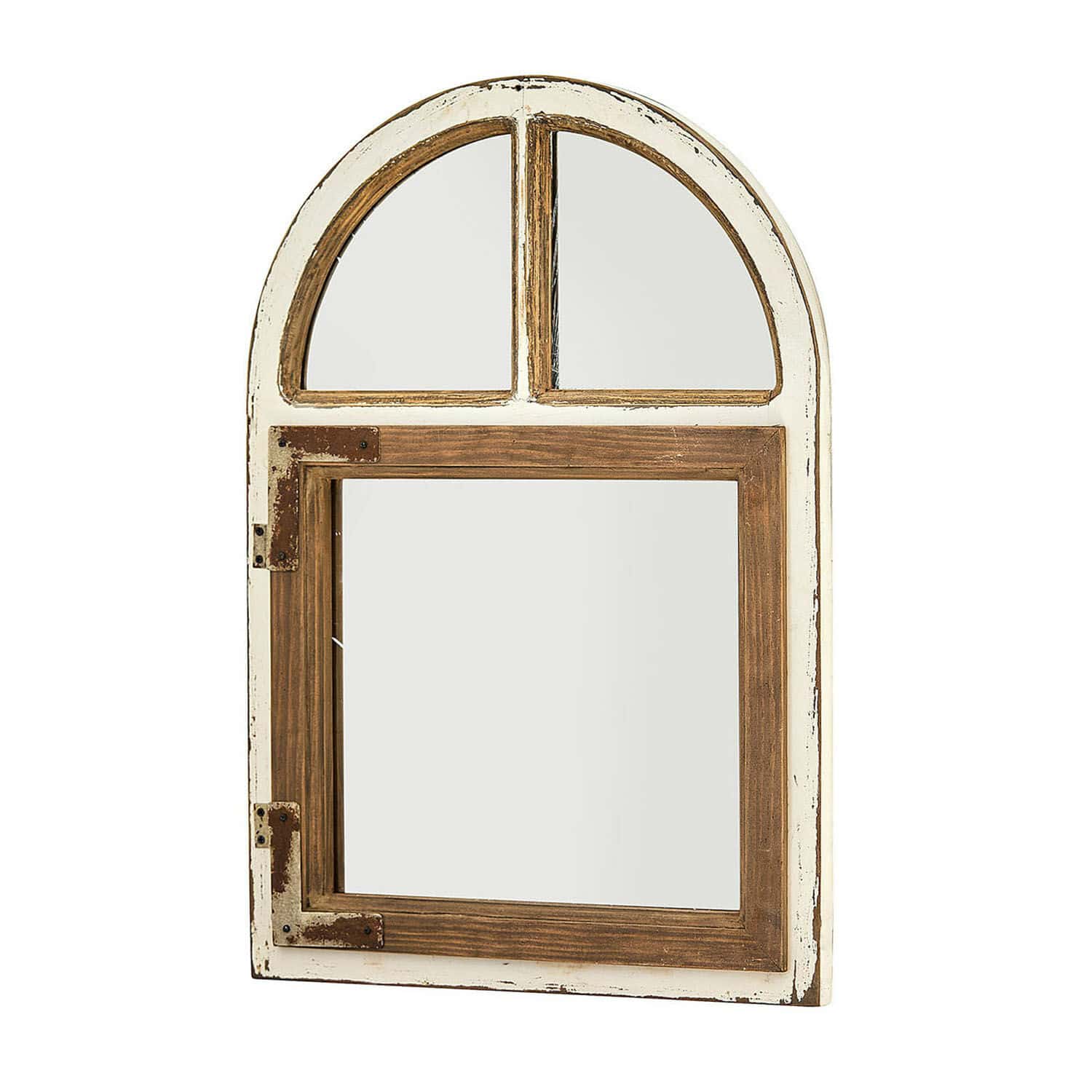 Miroir Zilvento Miroir mural en bois blanc et marron en forme de fenêtre, décoration vintage pour intérieur
