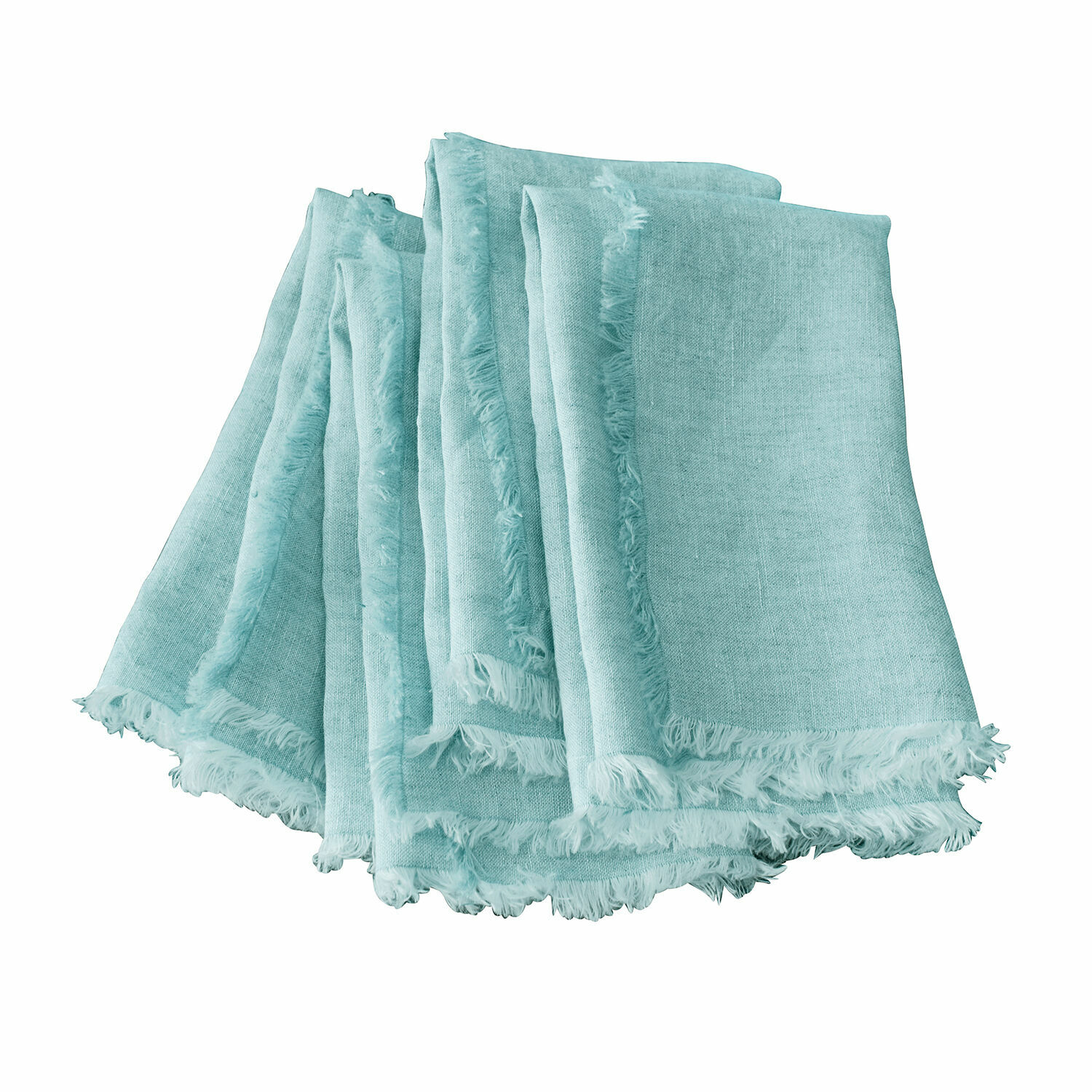 lichtblauw Set van 4 lichtblauwe linnen servetten Largo met franjes, perfect voor tafeldecoratie