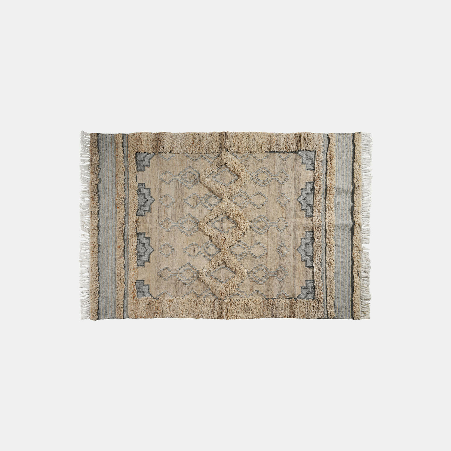 Vloerkleed voor binnen en buiten Ciel d'Azur Beige vloerkleed met geometrisch patroon en franjes, zacht materiaal, interieurdecoratie