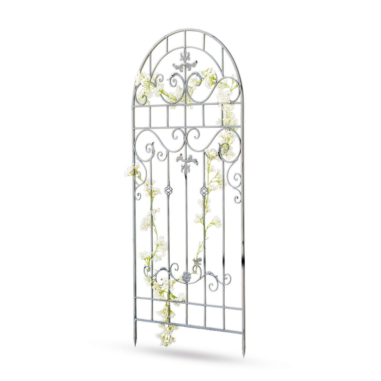 Treillis Brac Treillis de jardin en métal gris avec motifs floraux décoratifs et forme arrondie