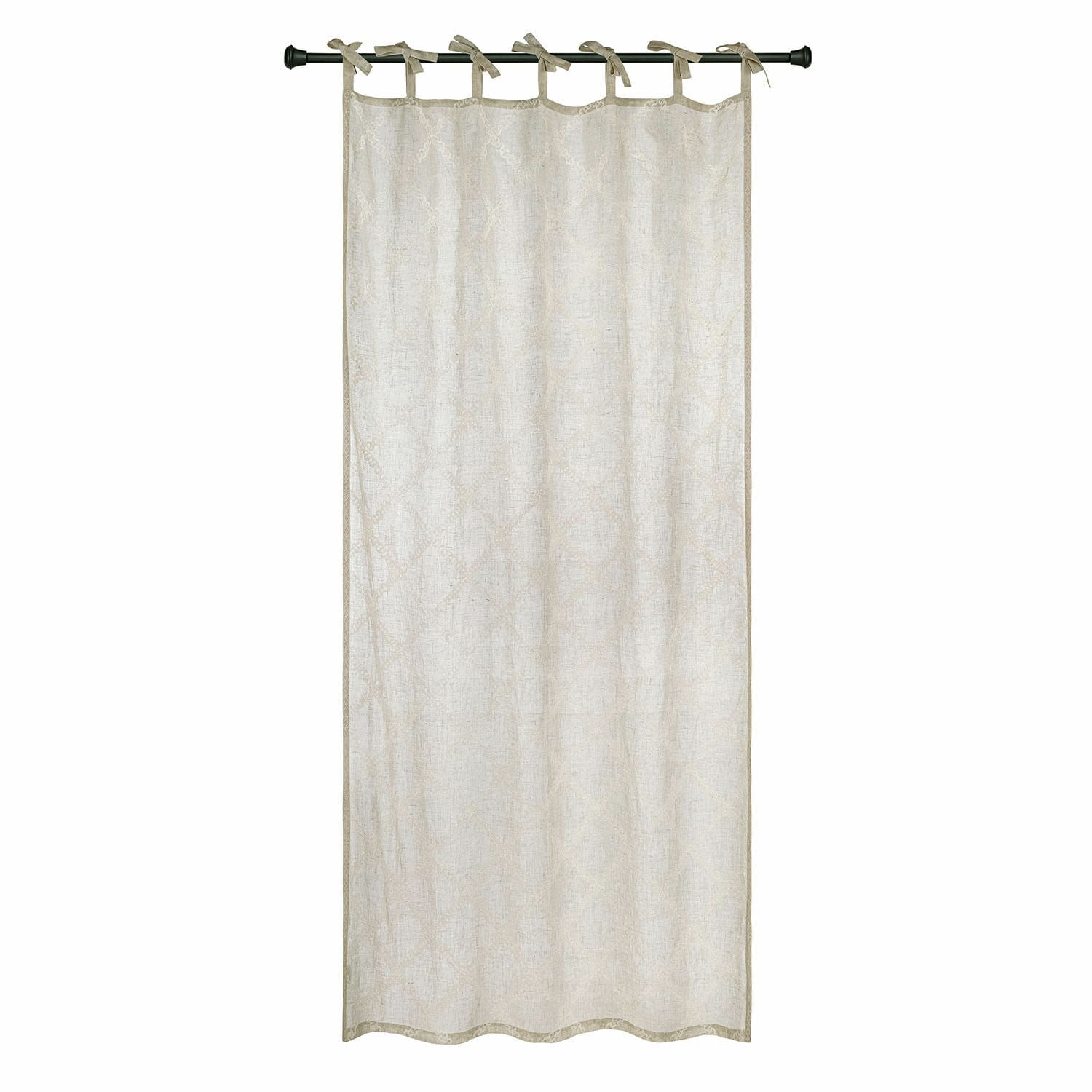 Gordijn Kalidah Beige linnen gordijn met gebonden lussen, decoratief patroon, lichte stof voor woonkamer