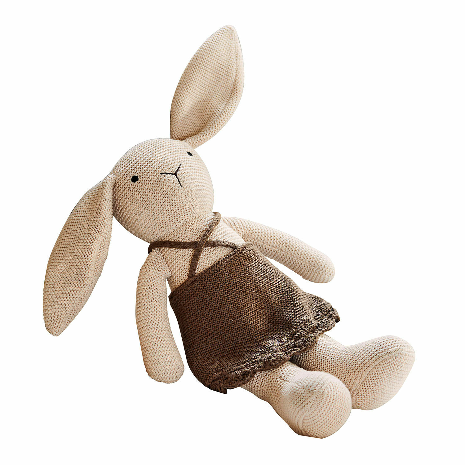 Peluche Flicka Lapin tricoté beige avec jupe marron, peluche douce pour enfants, décoration chambre enfant