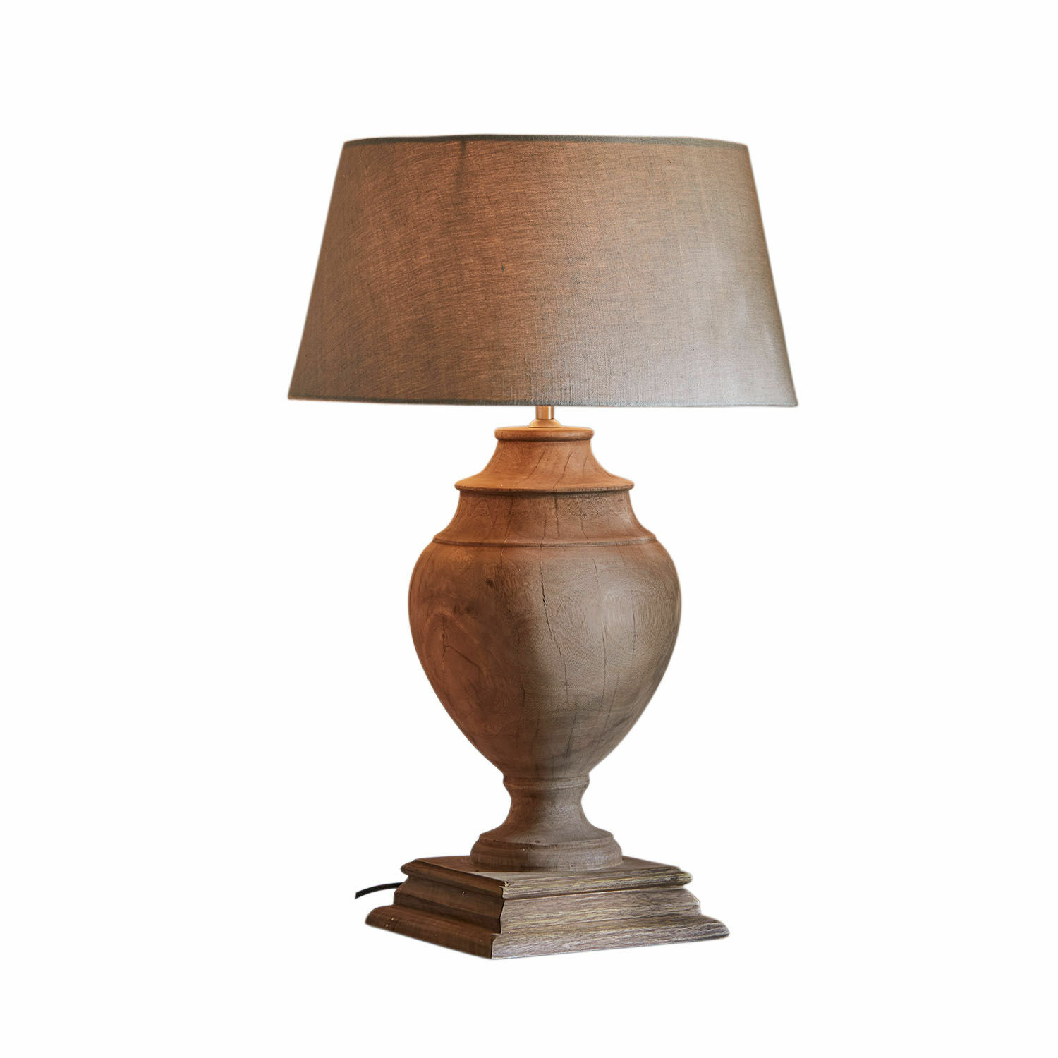 Tafellamp Sauverny Tafellamp met houten voet en beige kap, decoratieve verlichting voor woonkamer