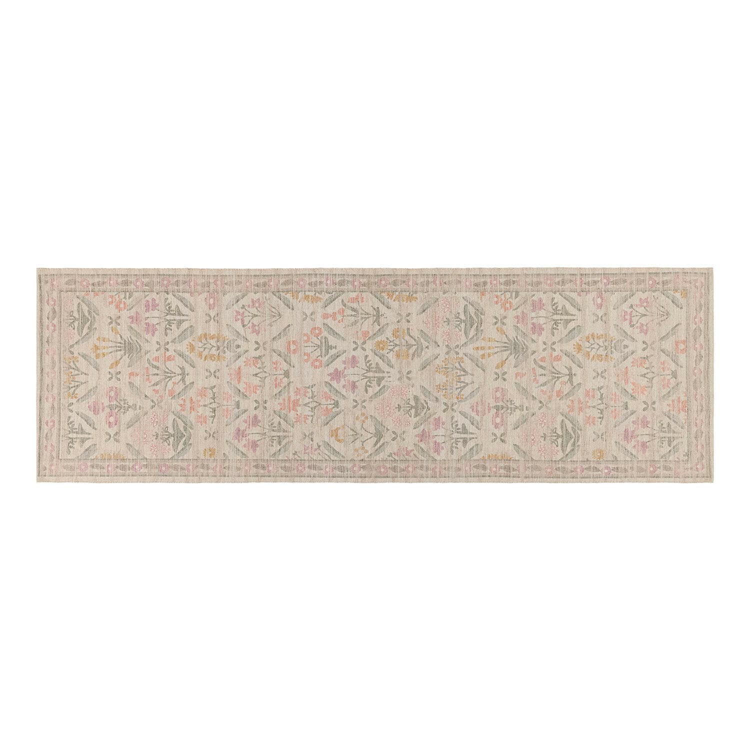 Loper Jardin d'Été Lange loper met subtiel bloemenpatroon in pasteltinten op een beige achtergrond