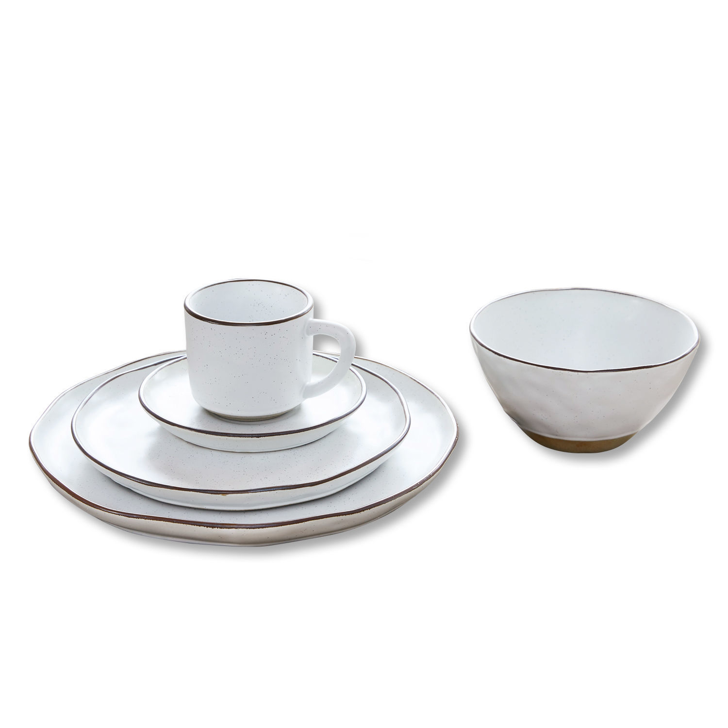 wit mat 30-delige set mat wit Biarritz keramisch servies met bruine rand voor tafelgebruik
