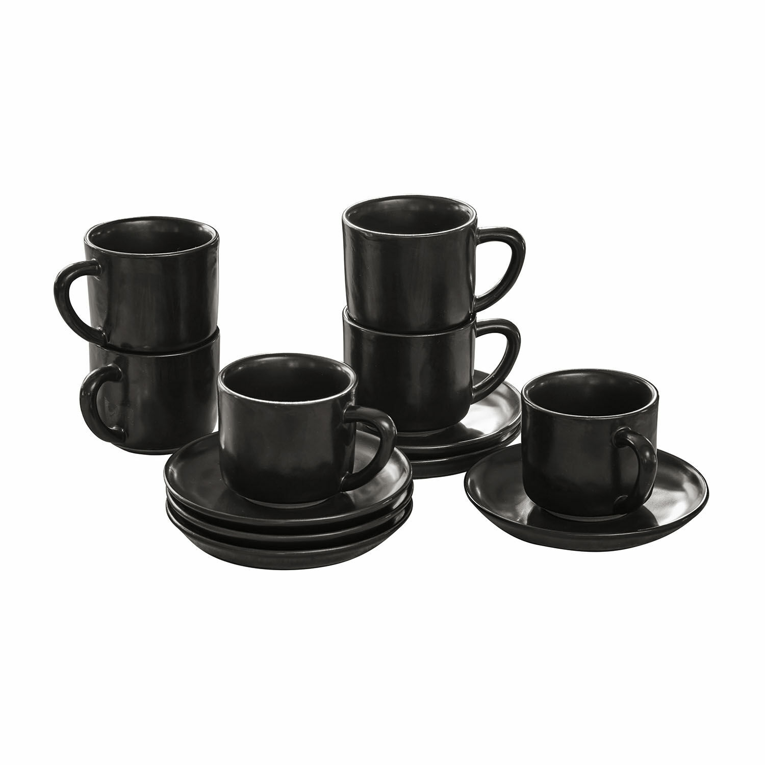 zwart Set van 6 zwarte keramische kopjes met schotels Biarritz voor koffie en thee