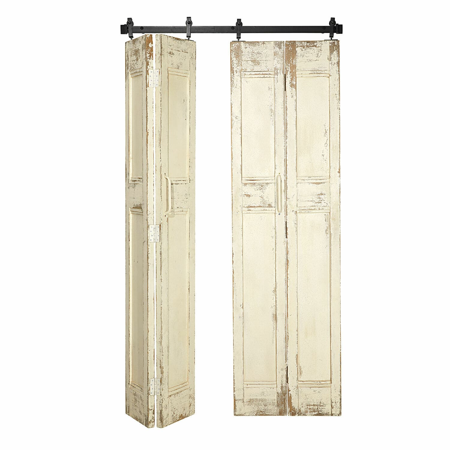 Vouwschuifdeur Auberisse Schuifdeuren van crème hout met verweerde afwerking voor vintage interieur