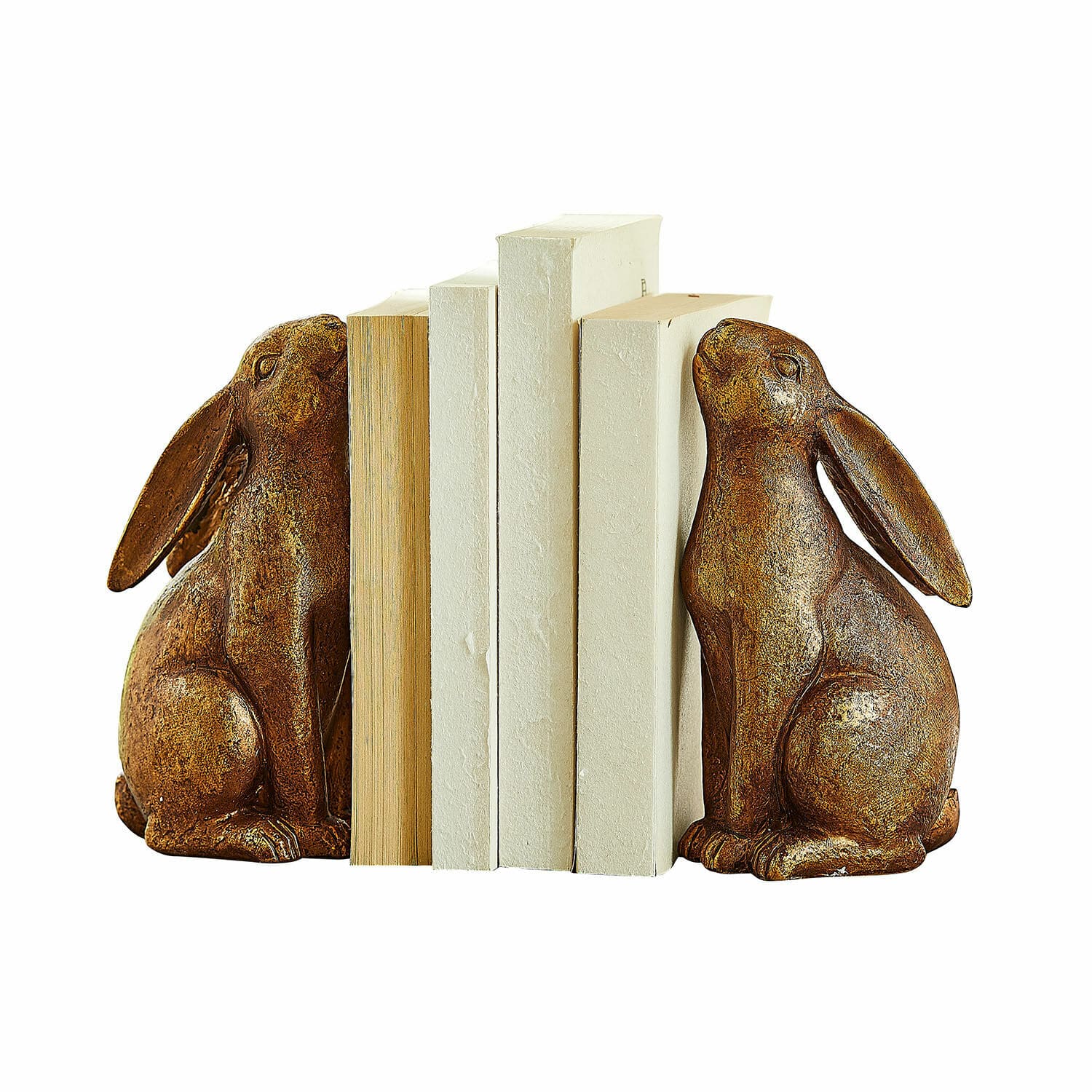 Lot de 2 serre-livres Turexil Paire de serre-livres en métal brun en forme de lapins, décoration pratique pour la maison