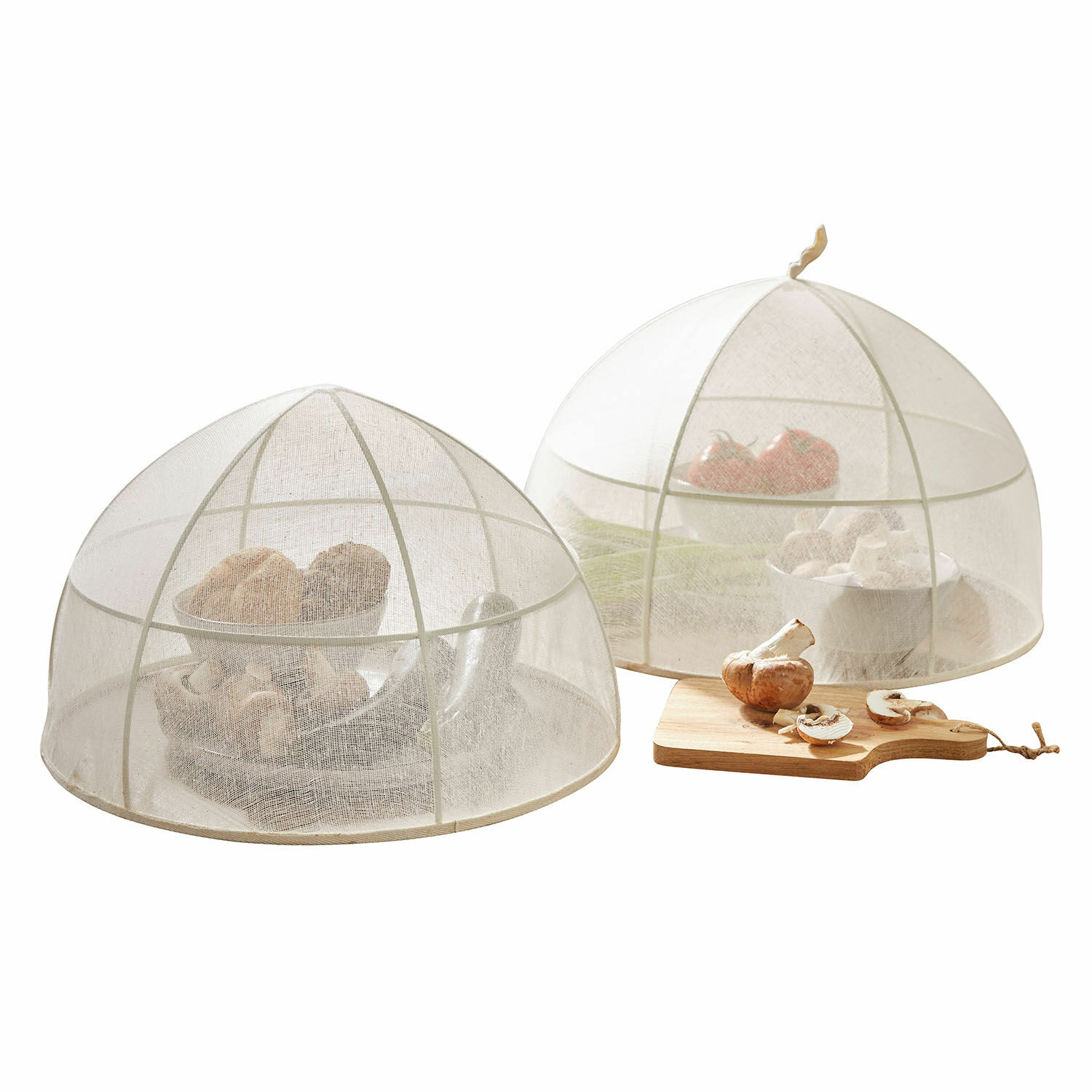 Lot de 2 cloches Ognéville Deux cloches alimentaires en filet blanc protégeant légumes et fruits des insectes en cuisine
