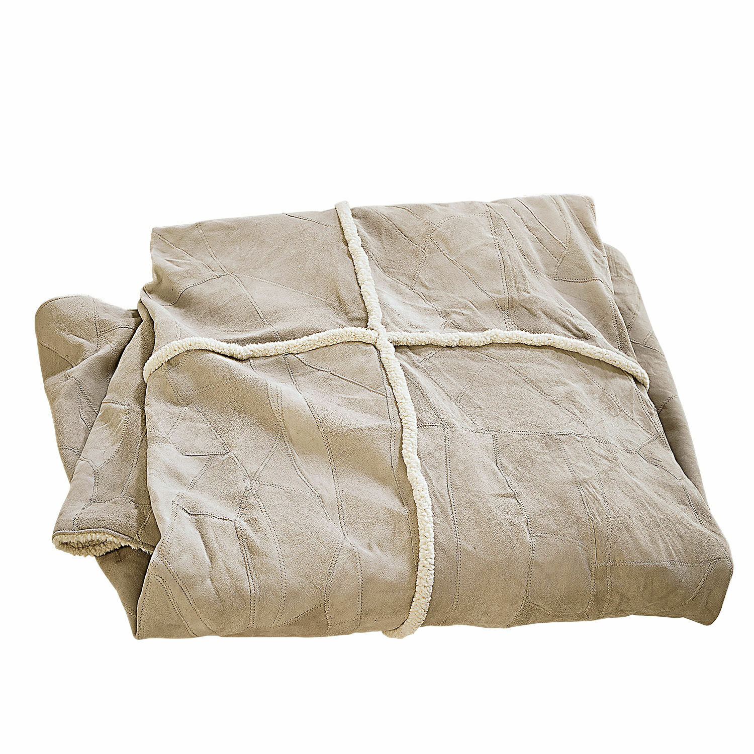 Plaid Raminya Beige zachte deken met witte rand, ideaal voor een gezellige inrichting en decoratie