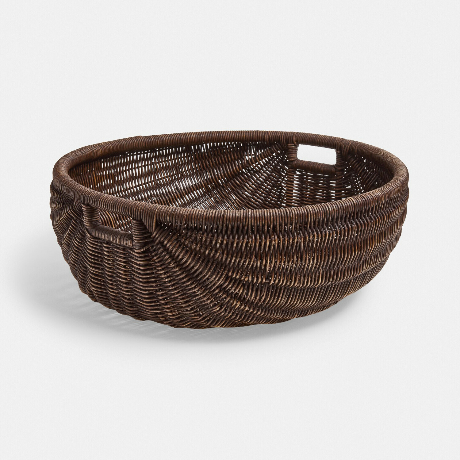 Panier Veltris Panier rond en rotin foncé avec poignées, pratique et décoratif pour le rangement à la maison