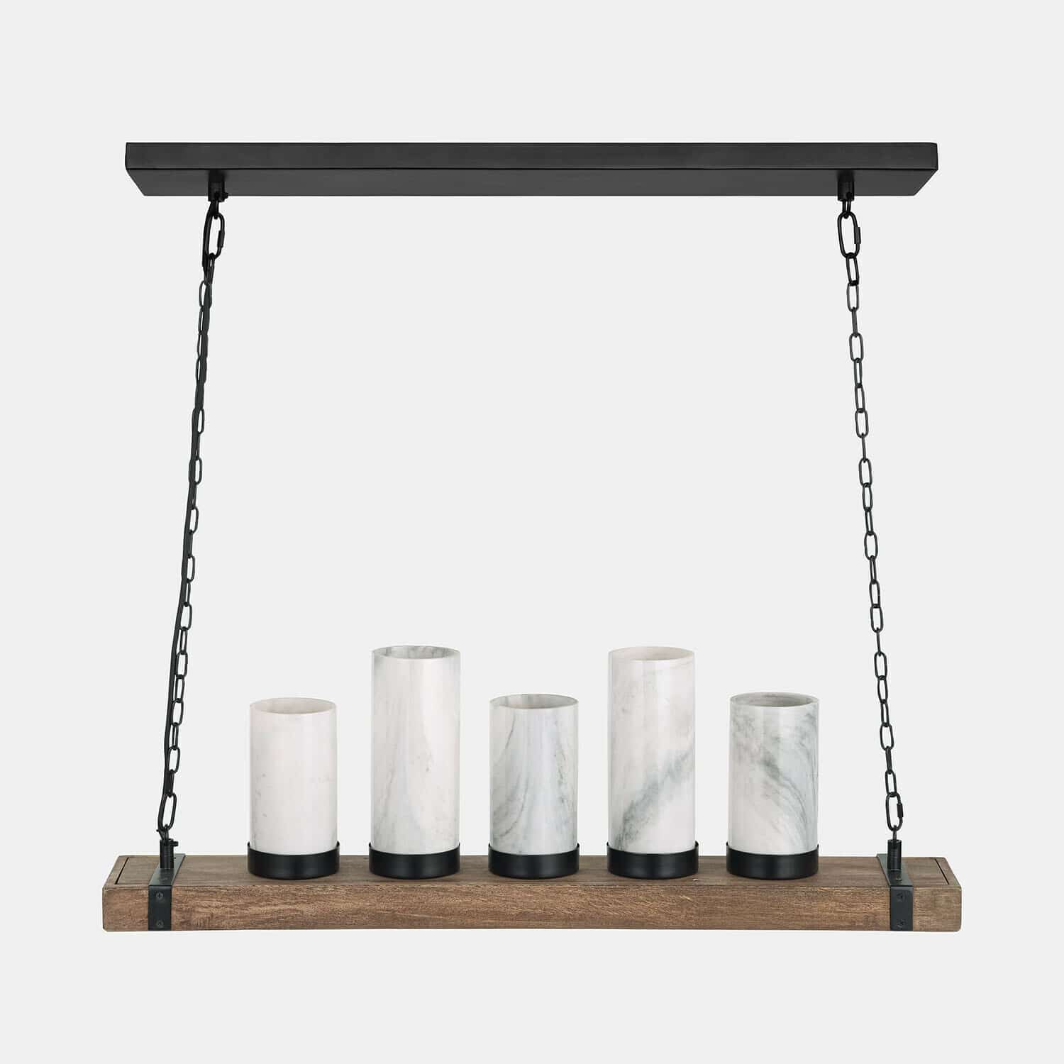 Suspension Haverfell Suspension avec cinq abat-jours cylindriques en marbre blanc et base en bois pour éclairage intérieur