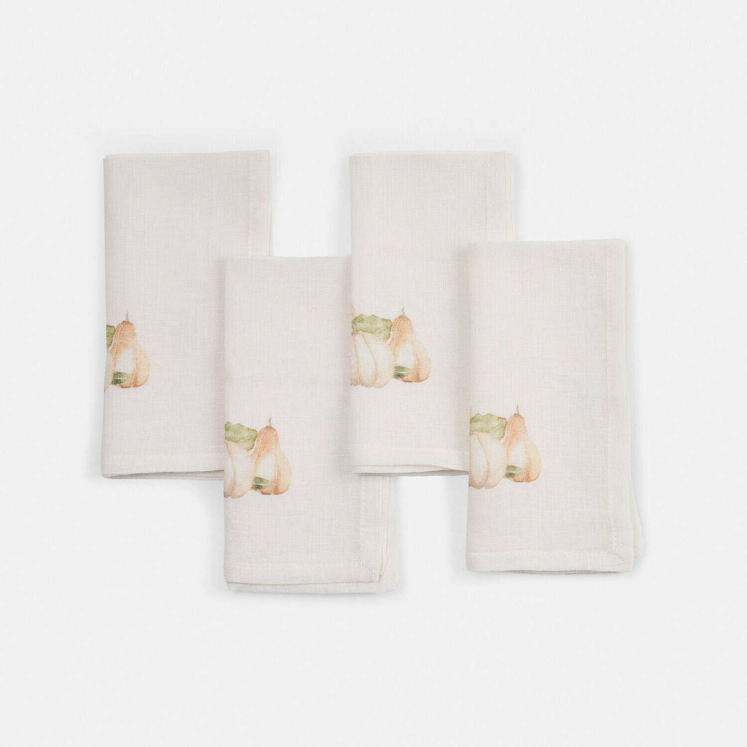 Lot de 4 serviettes Florrien Ensemble de quatre serviettes en lin blanc avec motif citrouille délicat, décoration de table