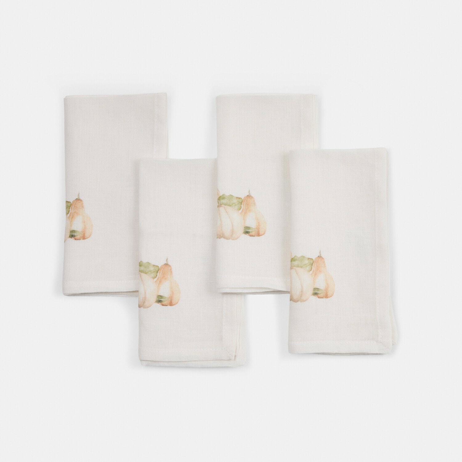 Servet set van 4 Florrien Set van vier witte linnen servetten met subtiel pompoenmotief, tafeldecoratie