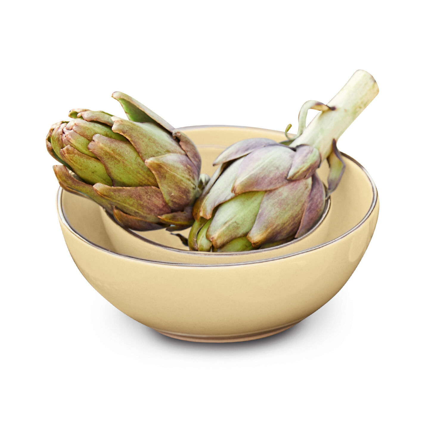 Ensemble de deux bols en céramique Biarritz jaune pour servir et décorer la table