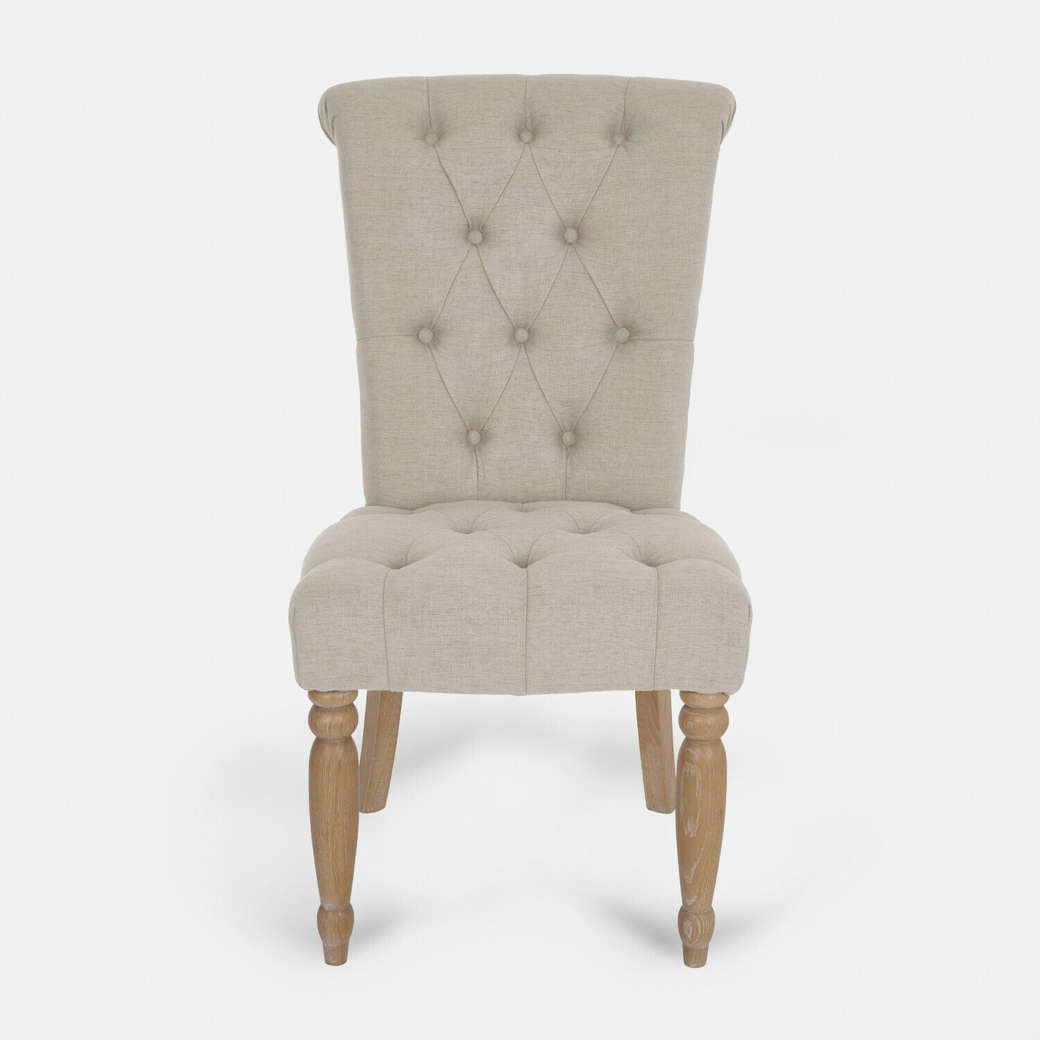 Beige linnen stoel Claville met houten poten, gestoffeerde elegante eetkamerstoel