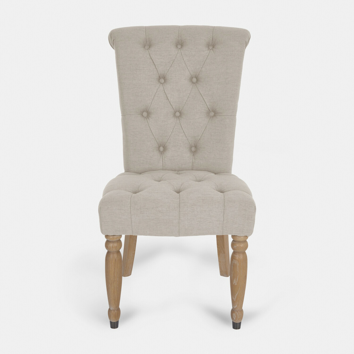linnen Beige linnen stoel Claville met houten poten, gestoffeerde elegante eetkamerstoel