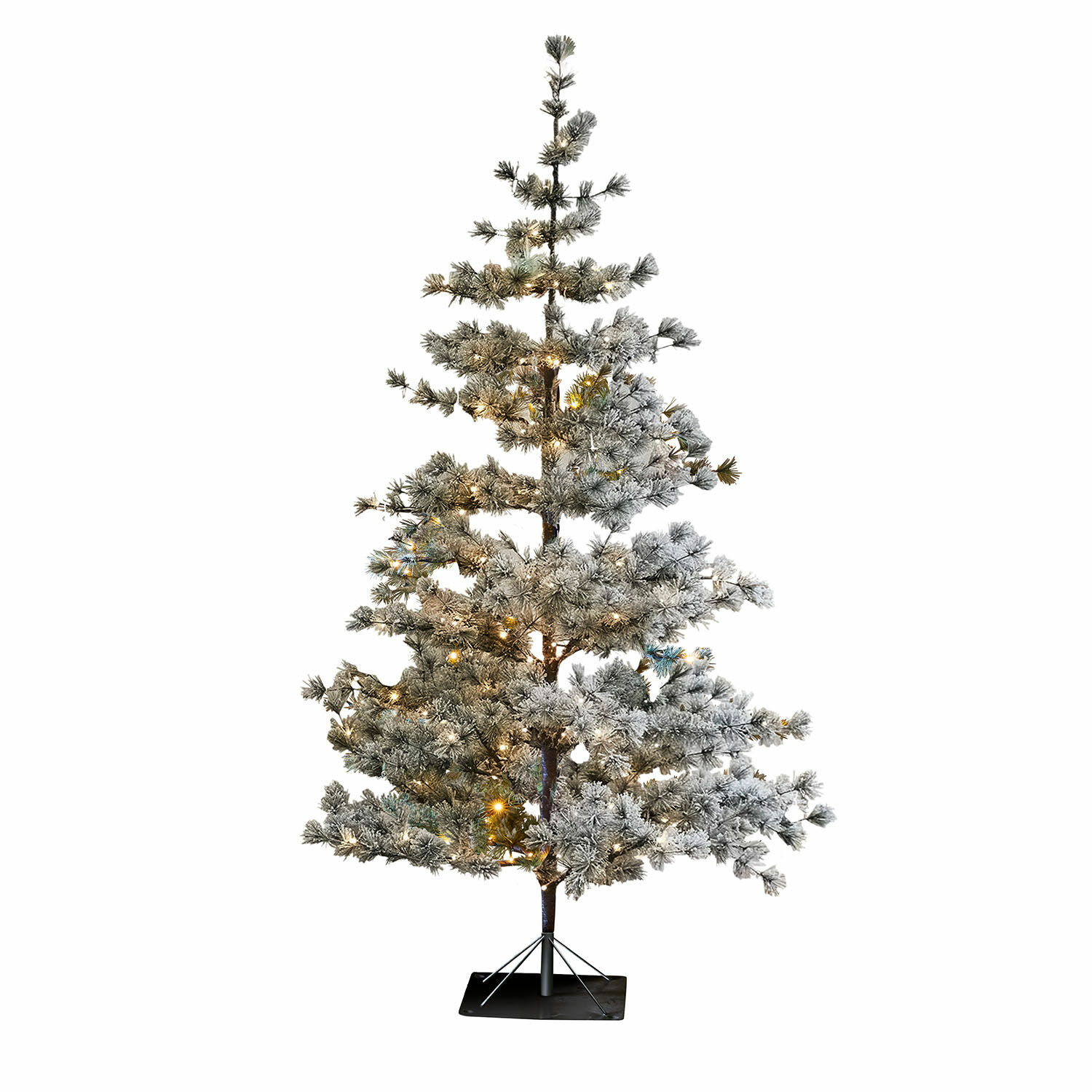 Kerstboom Sapi Kunstkerstboom met besneeuwde takken en warme verlichting op metalen standaard