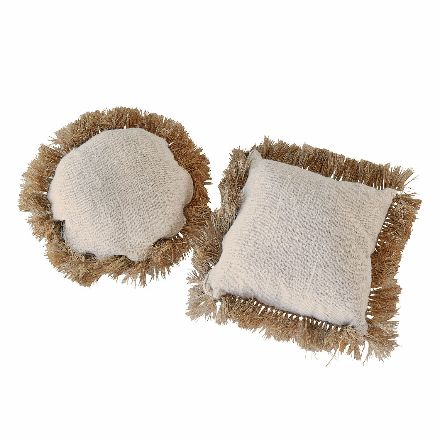 Lot de 2 coussins Adavale Ensemble de deux coussins décoratifs en tissu naturel beige avec franges pour décoration intérieure