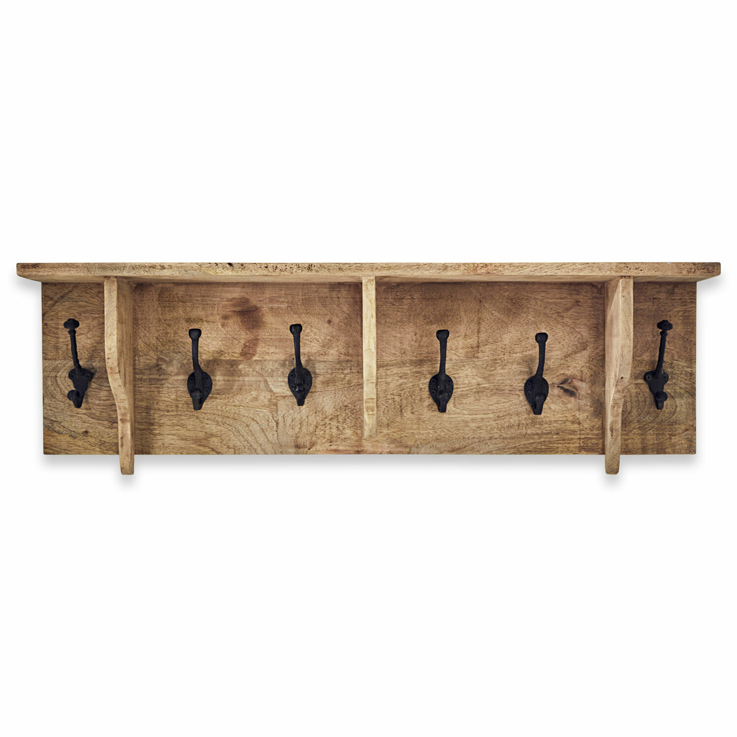 Portemanteau Boetica Porte-manteau mural en bois avec six crochets en métal noir pour l'entrée