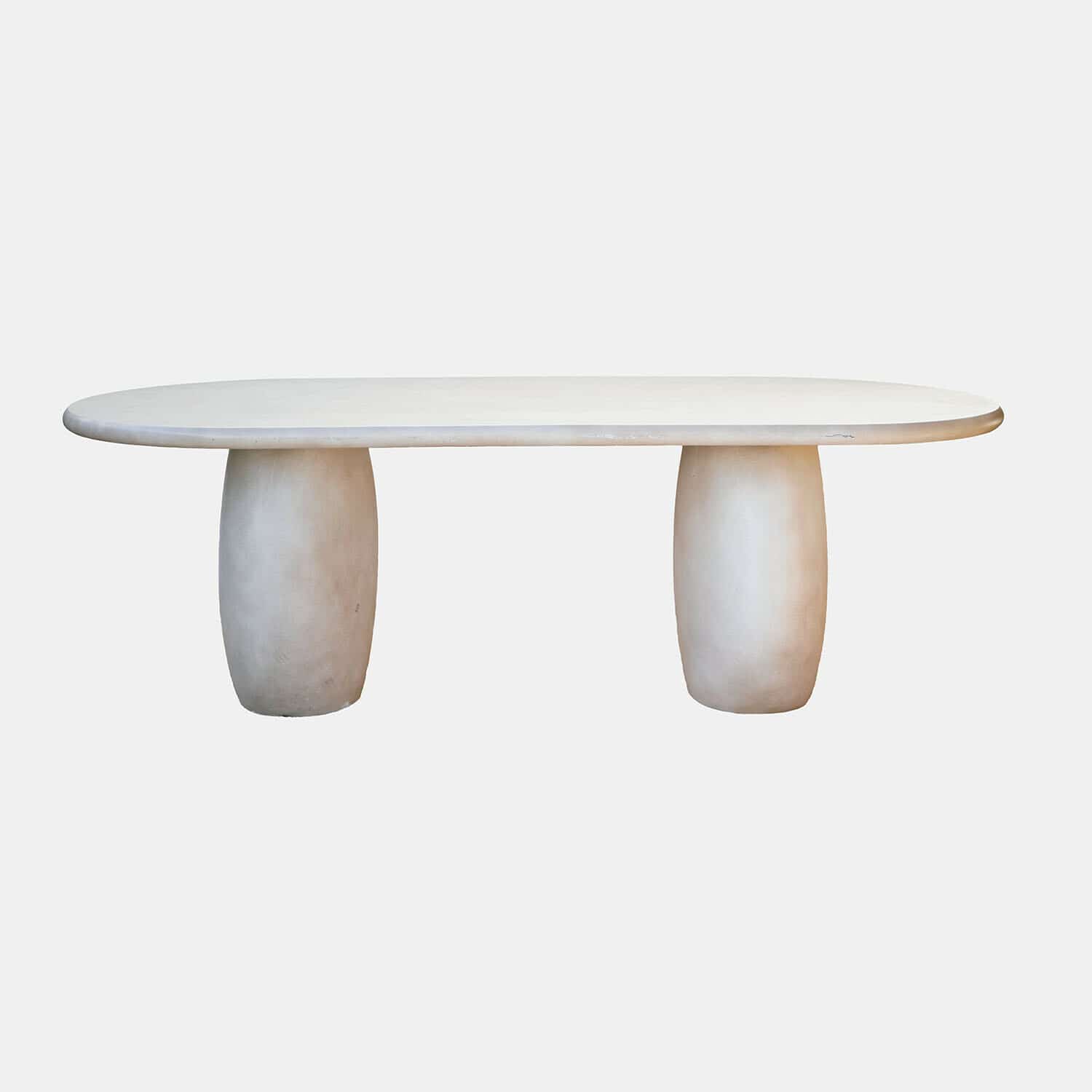 Table Arevalon Table ovale blanche avec deux pieds massifs en béton, meuble moderne pour salon
