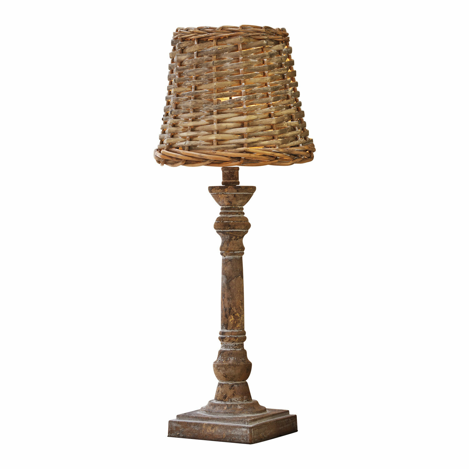 bruin/antiekbruin Bruine tafellamp Noelie met gevlochten rieten kap en houten voet voor interieurdecoratie