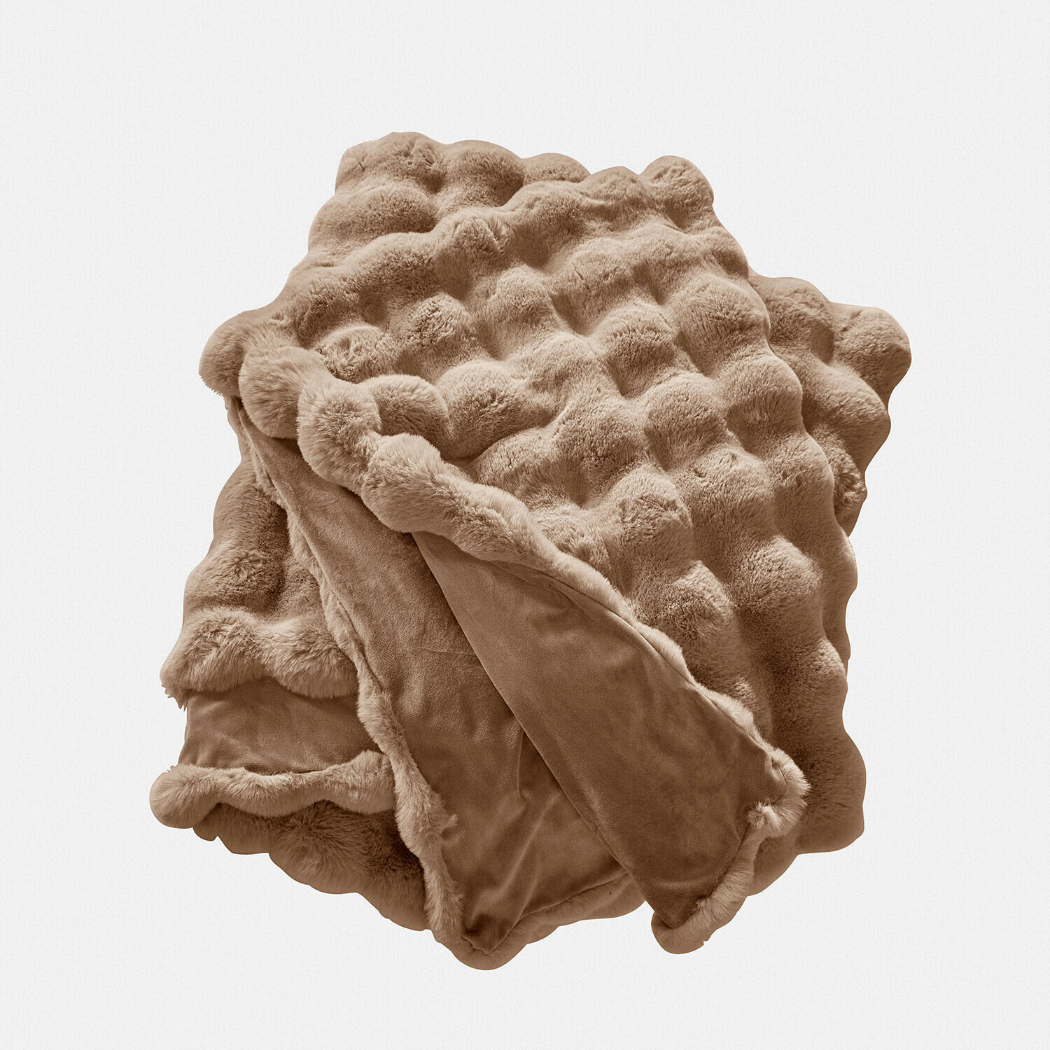 Plaid Zalina Plaid beige doux avec motif en fausse fourrure et envers lisse, parfait pour un intérieur cosy