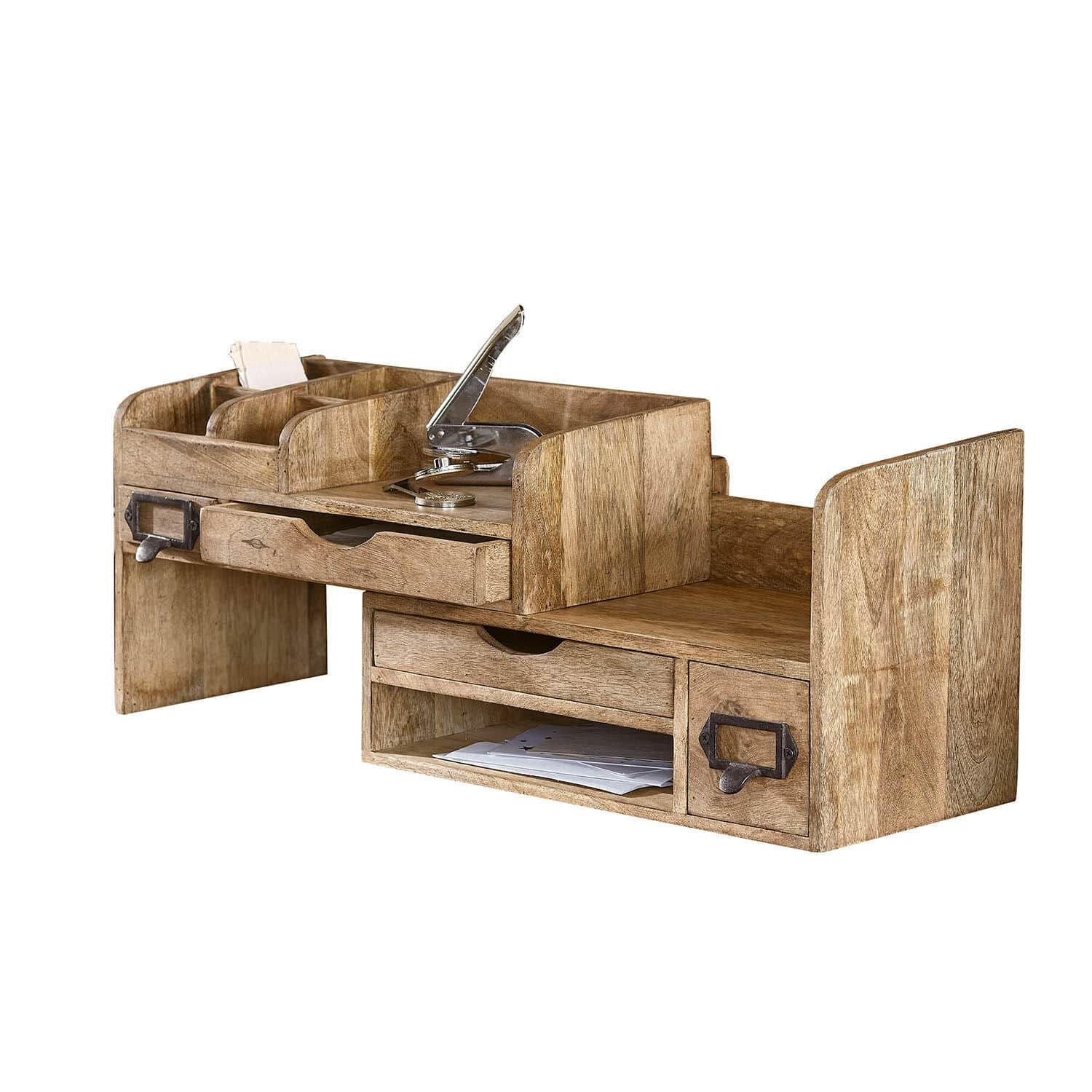 Organiseur Fairhaven Organisateur de bureau en bois naturel avec tiroirs et compartiments pour ranger documents et accessoires