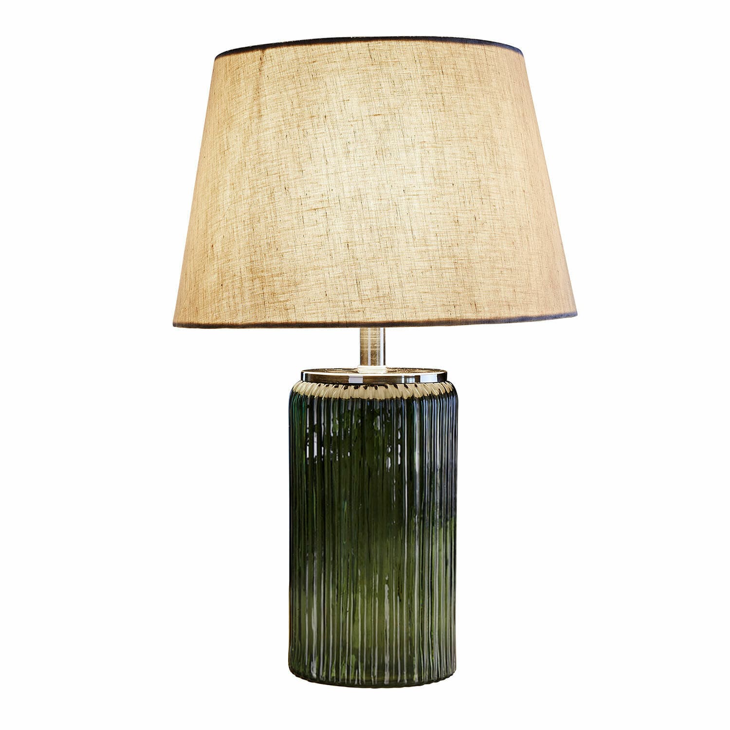 Tafellamp Thalindor Tafellamp van groen glas met beige kap, decoratieve verlichting voor woonkamer