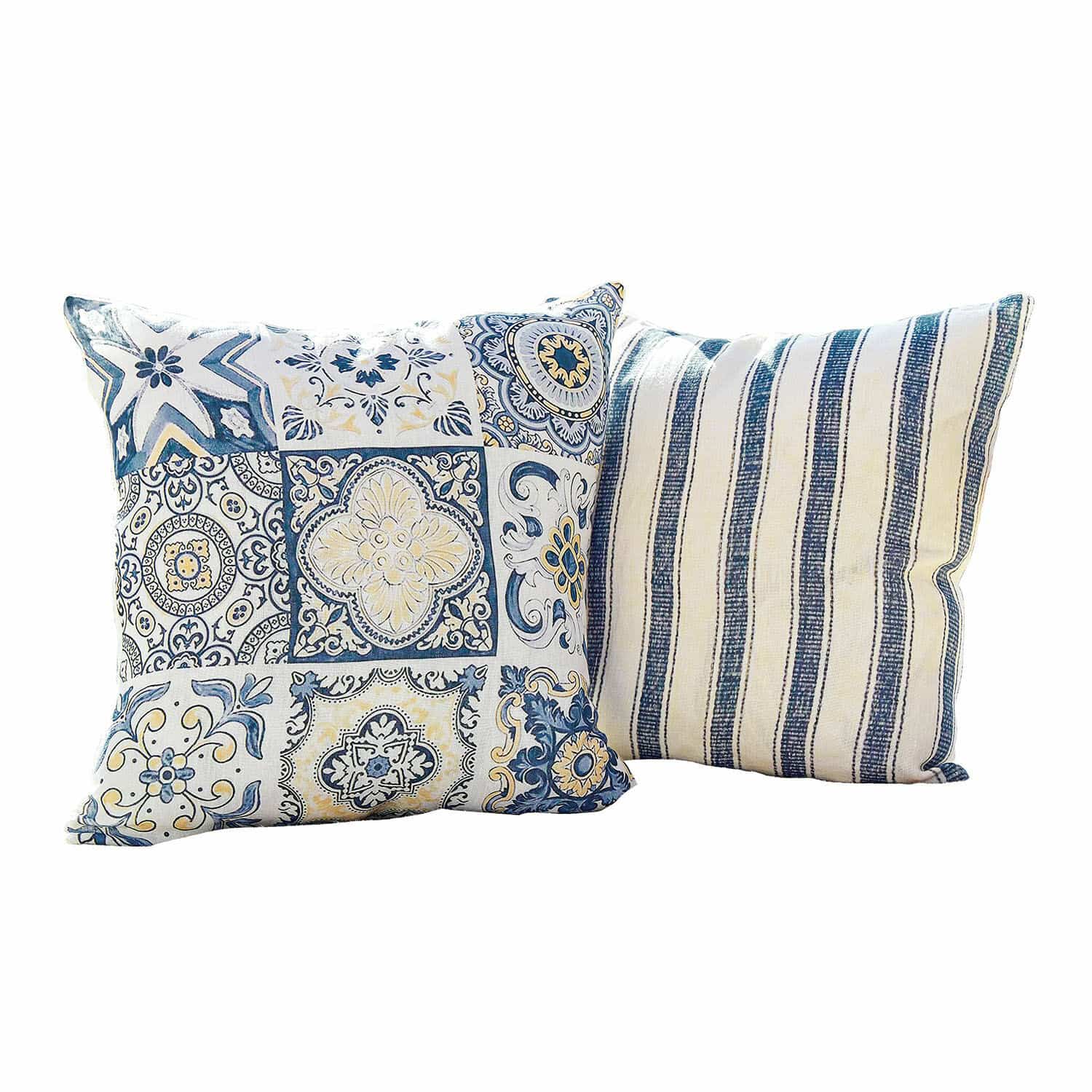 Lot de 2 housses de coussins Bourrignon Ensemble de deux coussins décoratifs en coton avec motifs bleus et blancs pour salon