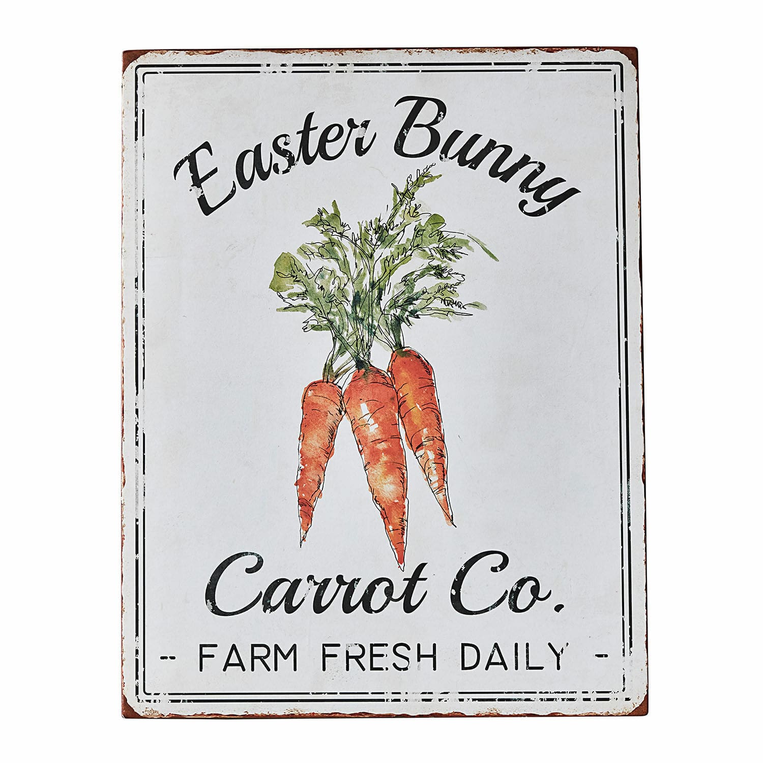 Plaque métallique décorative avec illustration de carottes et texte Easter Bunny Carrot Co.