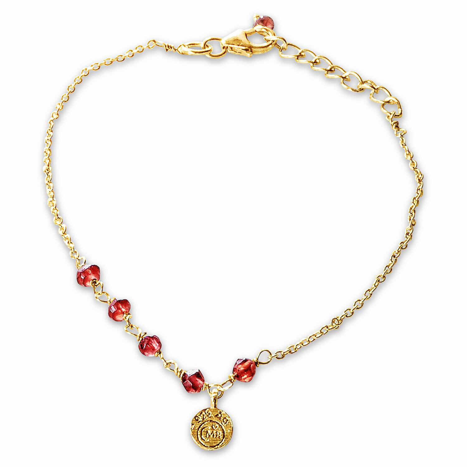 Bracelet Okala Bracelet fin en or avec pierres rouges et médaillon décoratif, bijou féminin élégant
