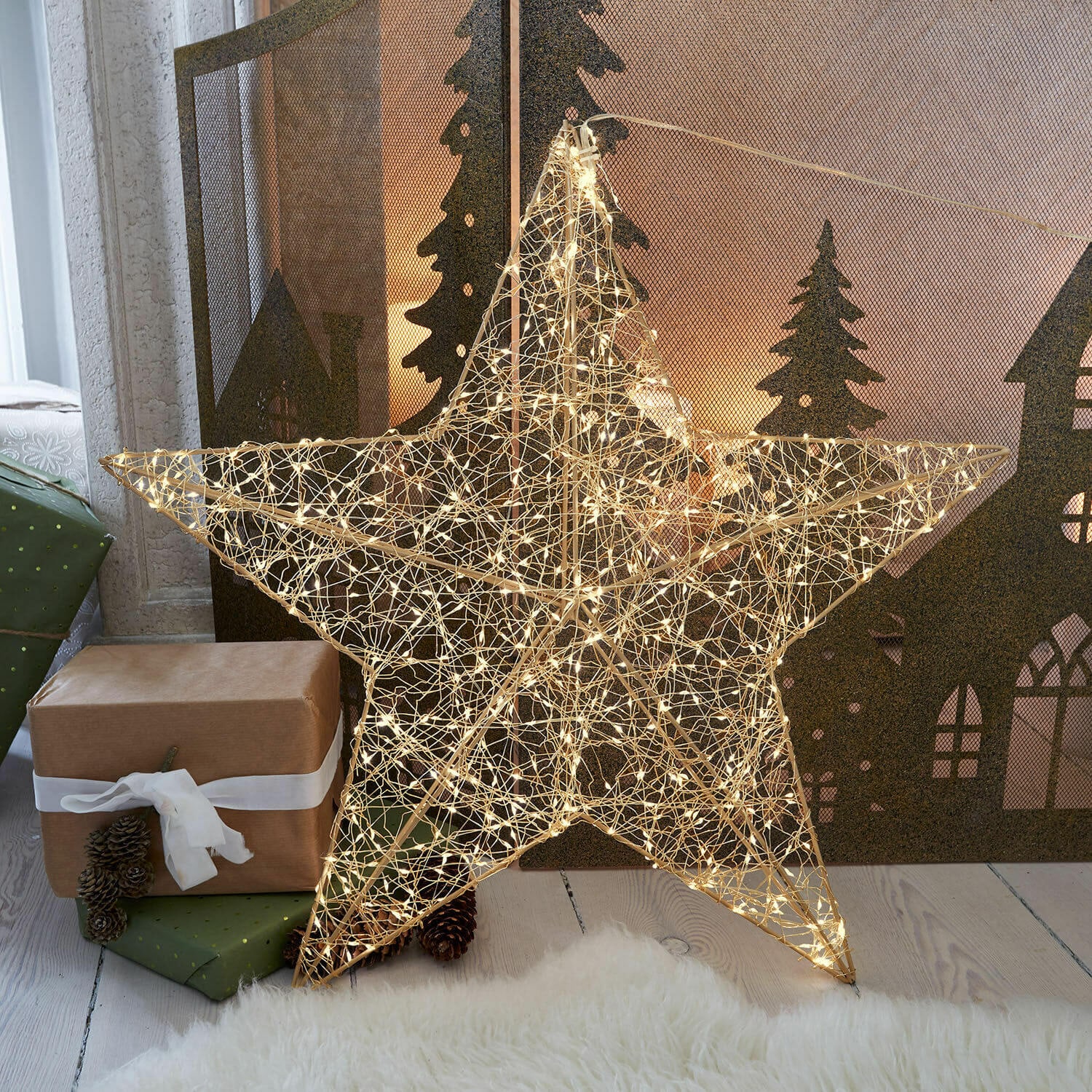 Ster met ledlampjes Vivetelle Verlichte ster van gouden draad, sfeervolle kerstdecoratie voor binnenruimtes