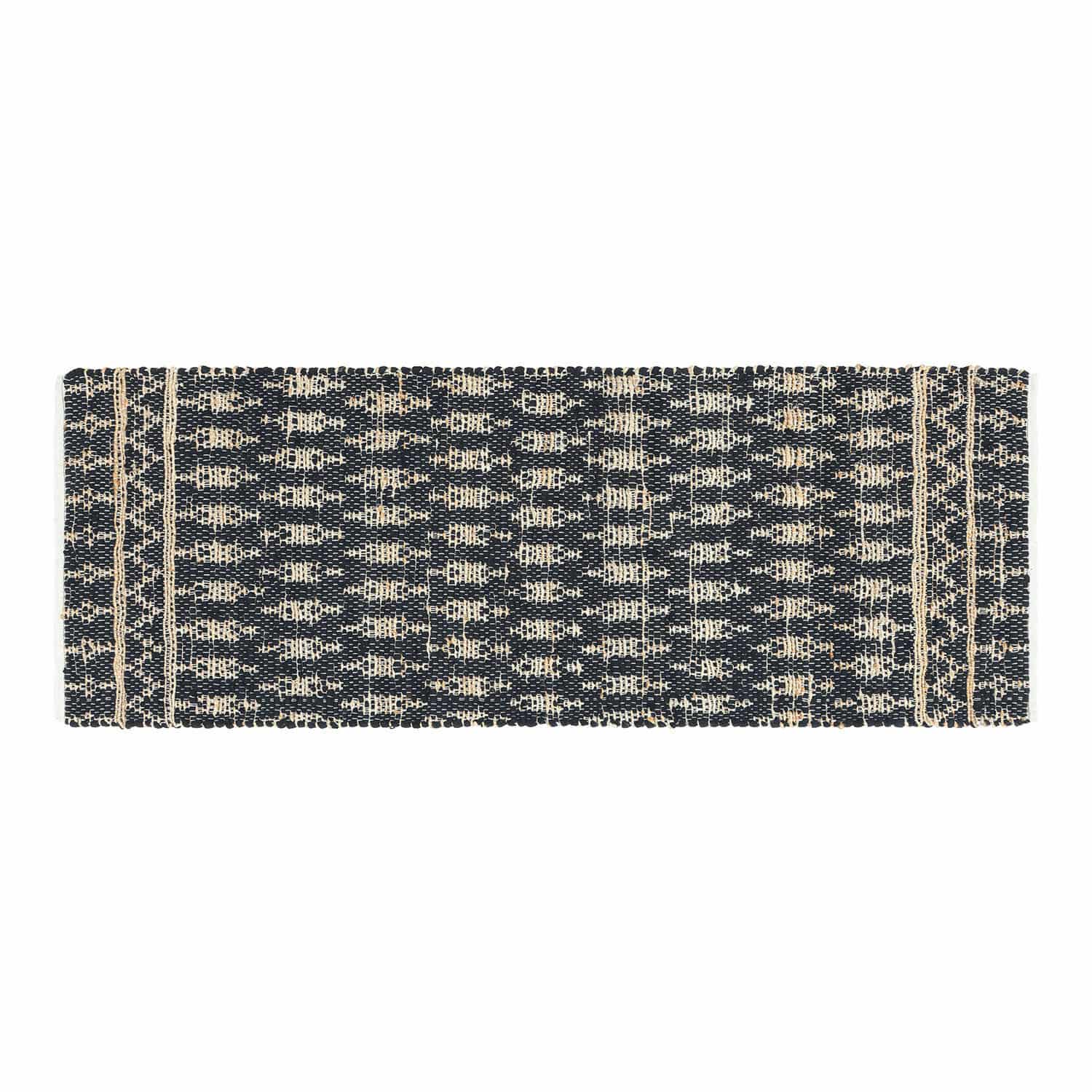 Loper Frizzy Zwart-beige geweven vloerkleed met geometrisch patroon, interieur- en vloerdecoratie