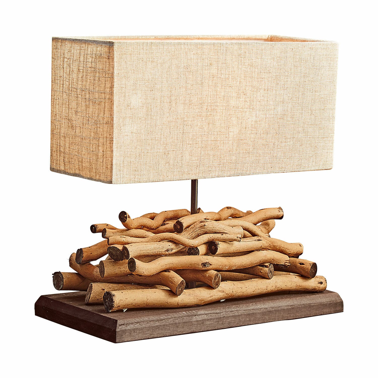 Lampe à poser Caribou Lampe de table avec abat-jour beige et base en bois naturel au style rustique
