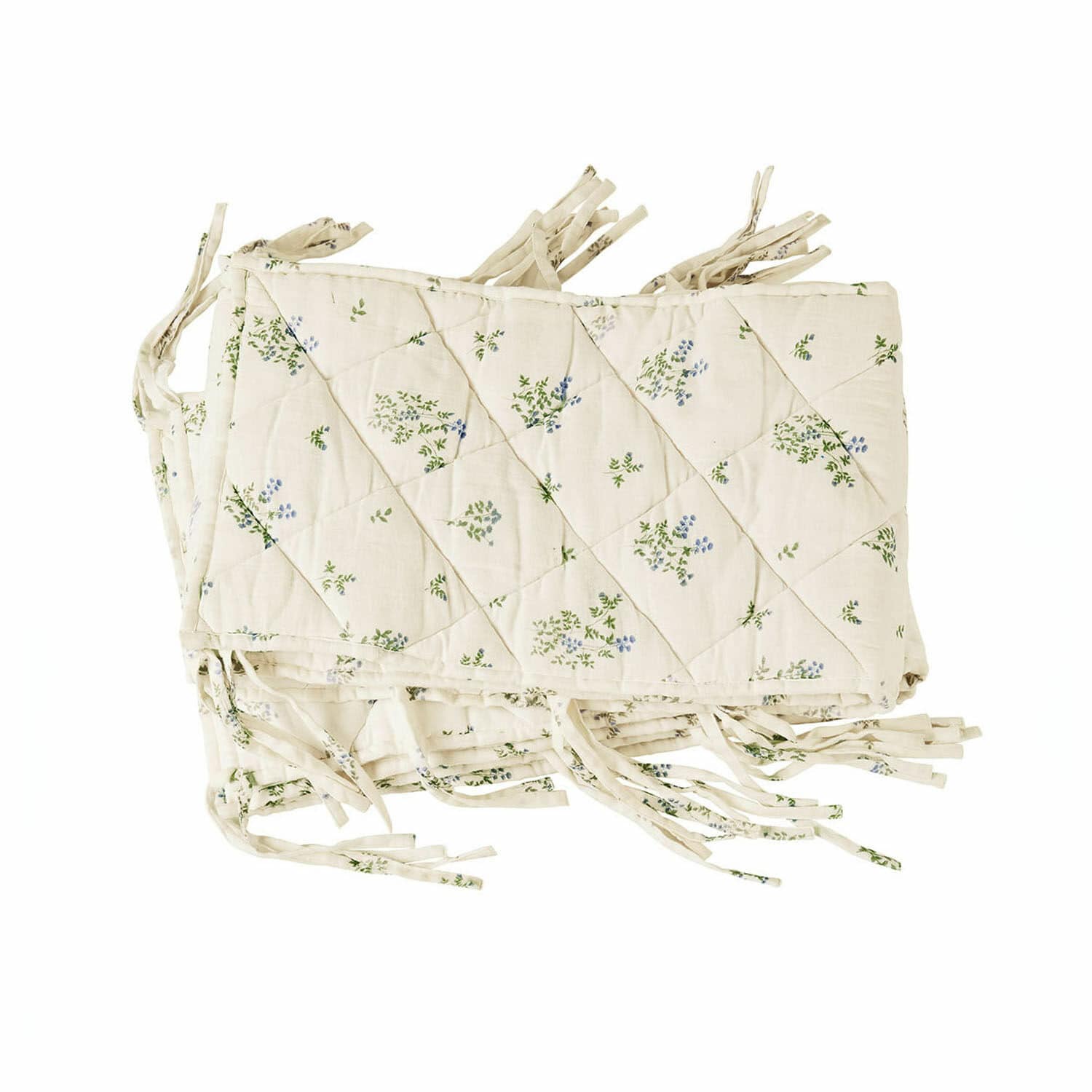 Bedomranding Nymariel Gewatteerde bedbeschermer van katoen in crème met groen-blauw plantenpatroon voor kinderbed