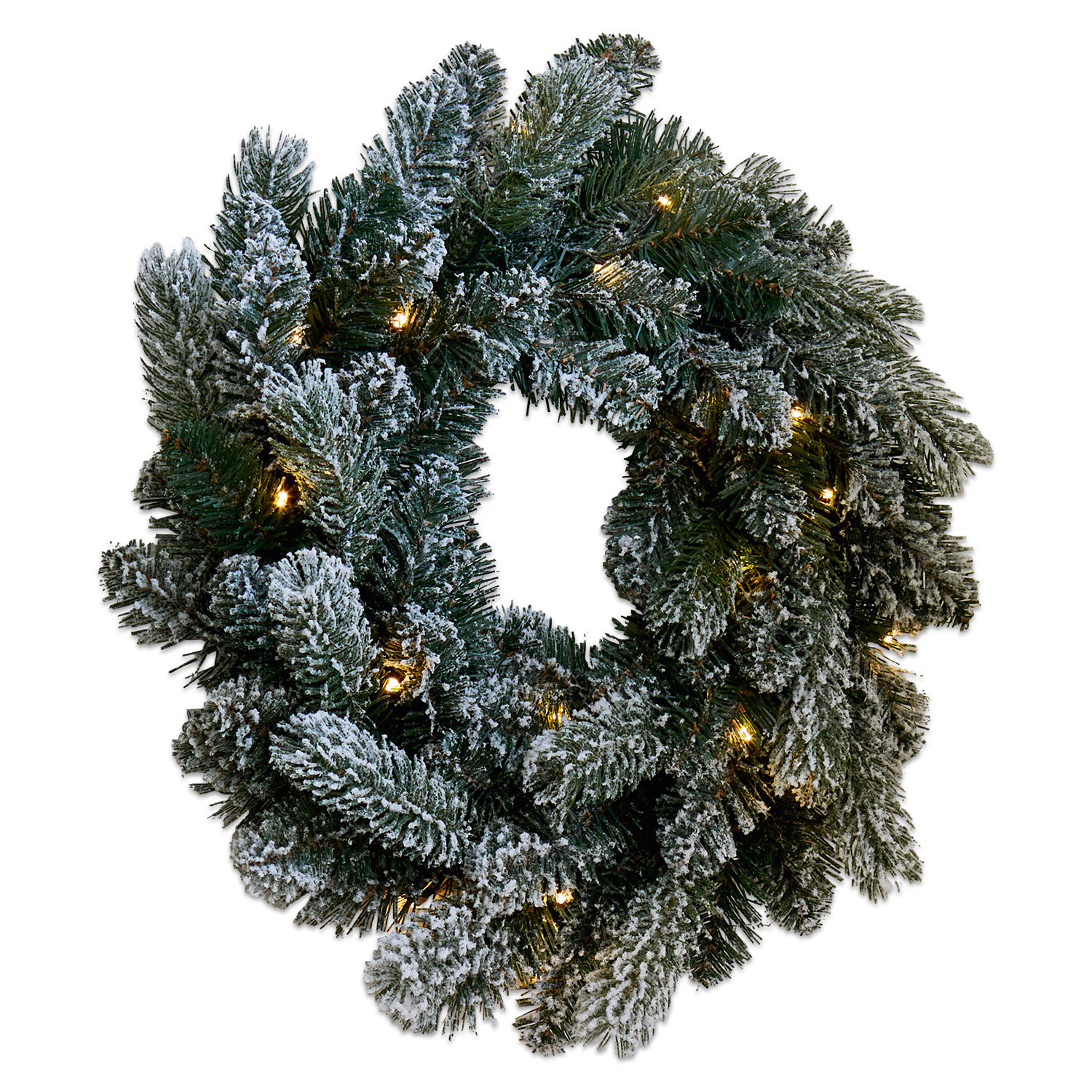 Ledkrans Regin Kerstkrans van groene takken met nepsneeuw en warme LED-lichtjes voor feestelijke decoratie