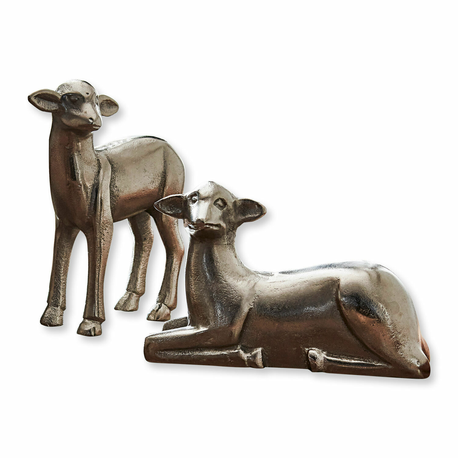 Decoratieve metalen beelden van twee herten in antiek brons voor binnen en tuin