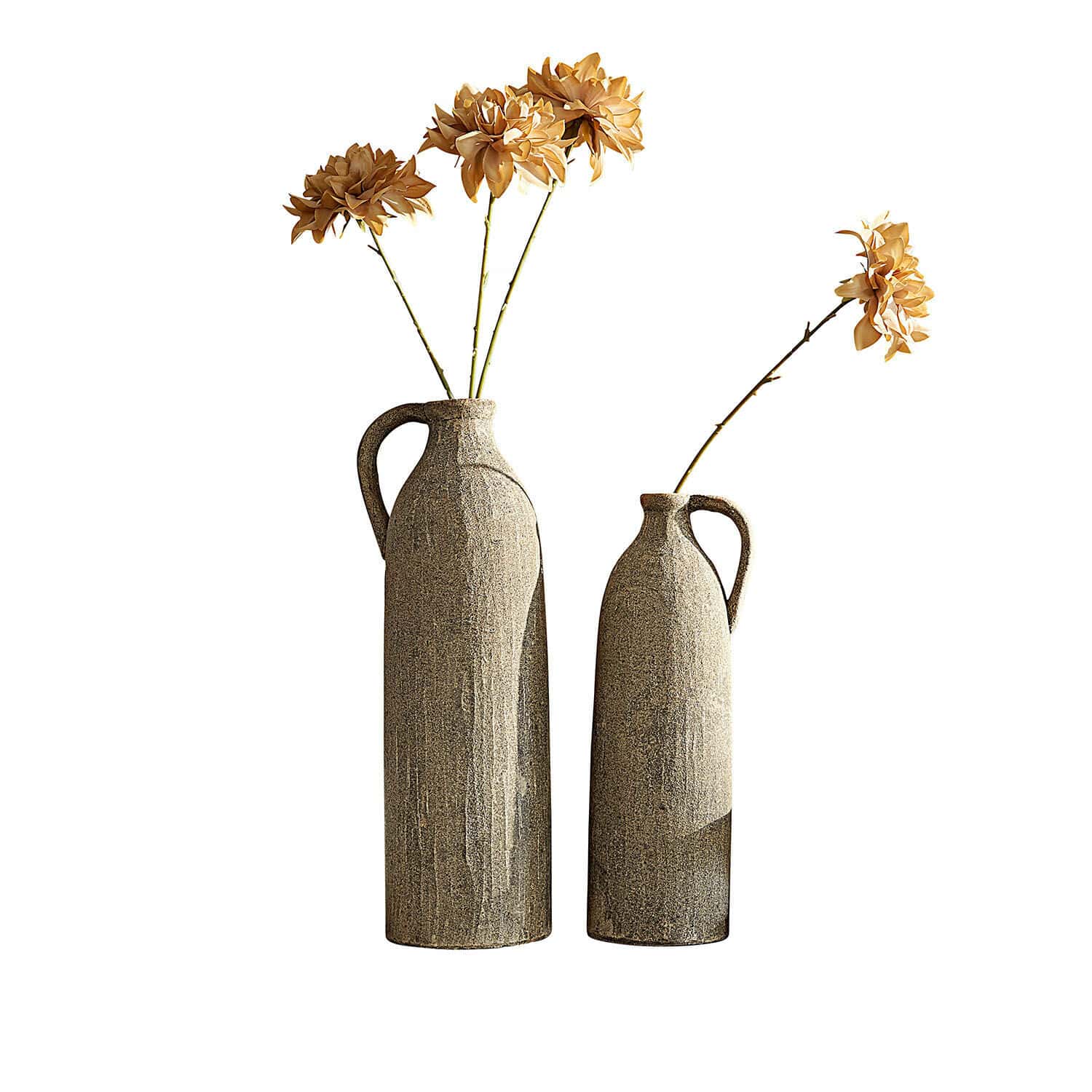 Lot de 2 vases Kalidaan Ensemble de deux vases en céramique gris avec fleurs séchées pour décoration intérieure élégante