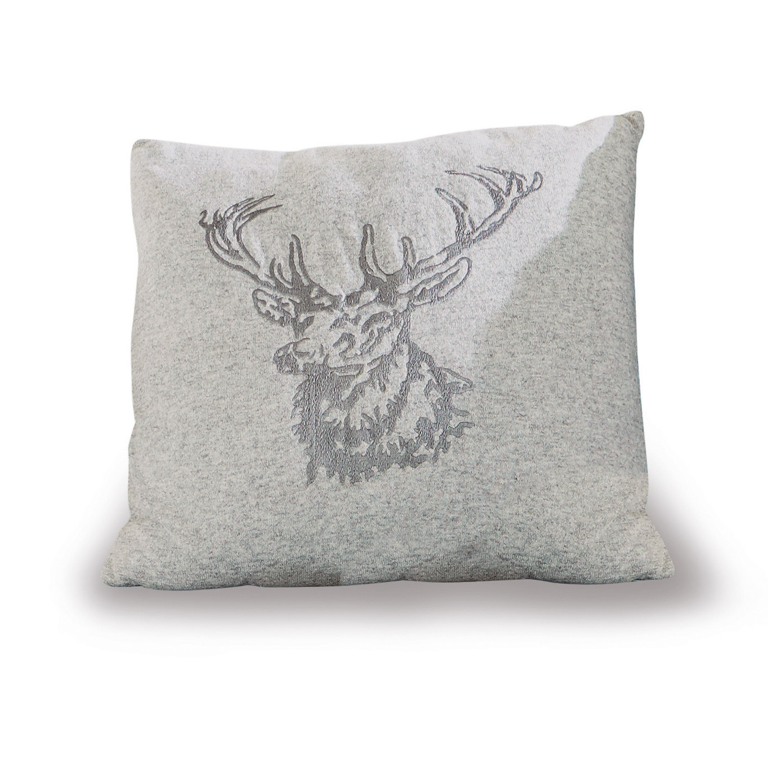 Coussin gris en tissu doux avec motif brodé de cerf, décoration intérieure, textile maison