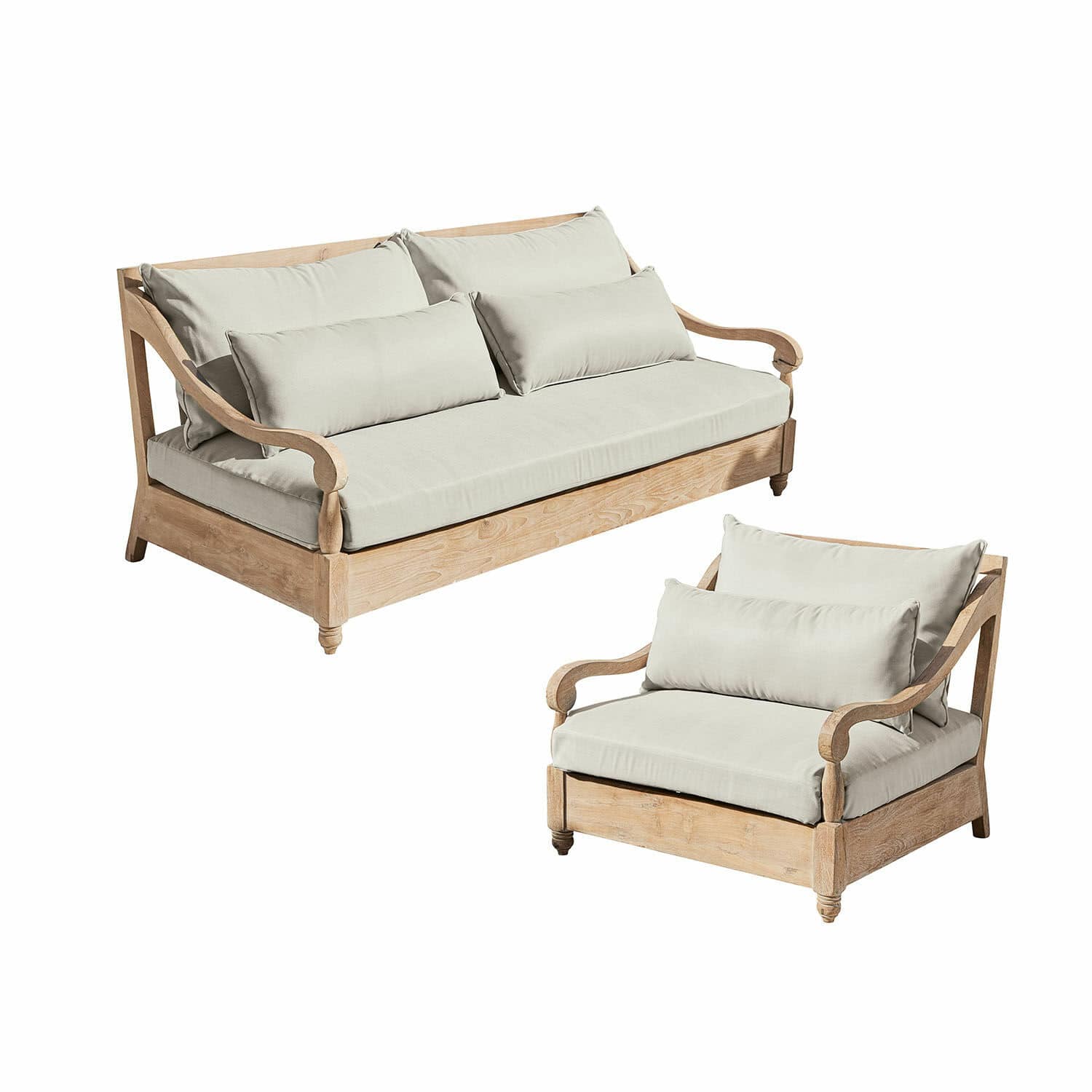 marron/beige Ensemble de sièges Montcassin en bois brun avec coussins beige, mobilier confortable pour salon