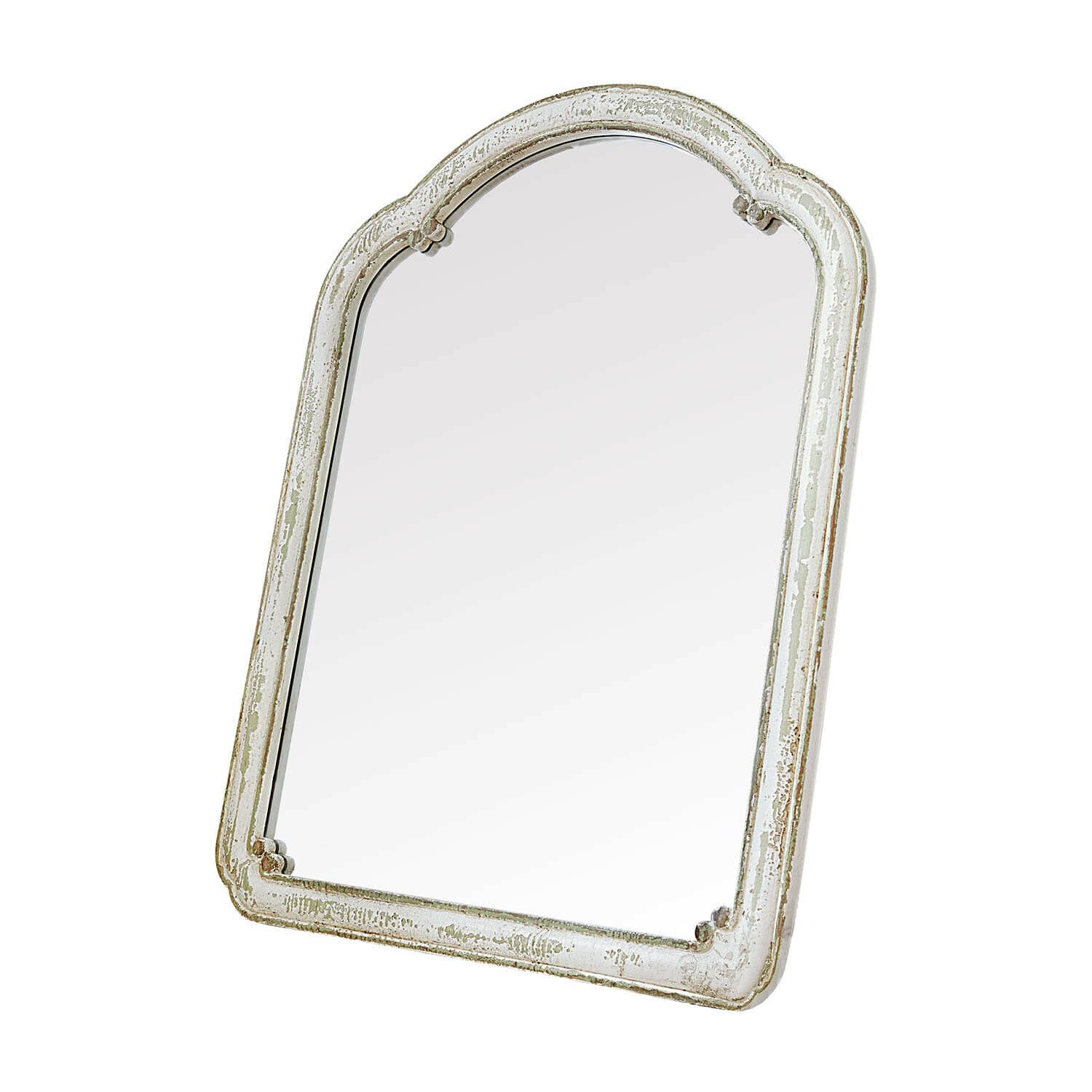 Spiegel Ashwyn Spiegel met witte verweerde lijst in afgeronde vorm, decoratief voor vintage interieur