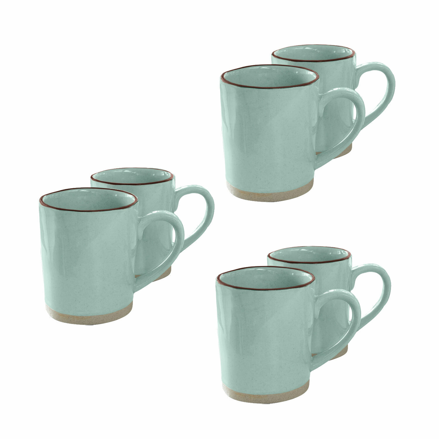 turquoise Set van 6 turquoise keramische Biarritz mokken met bruine rand en beige bodem