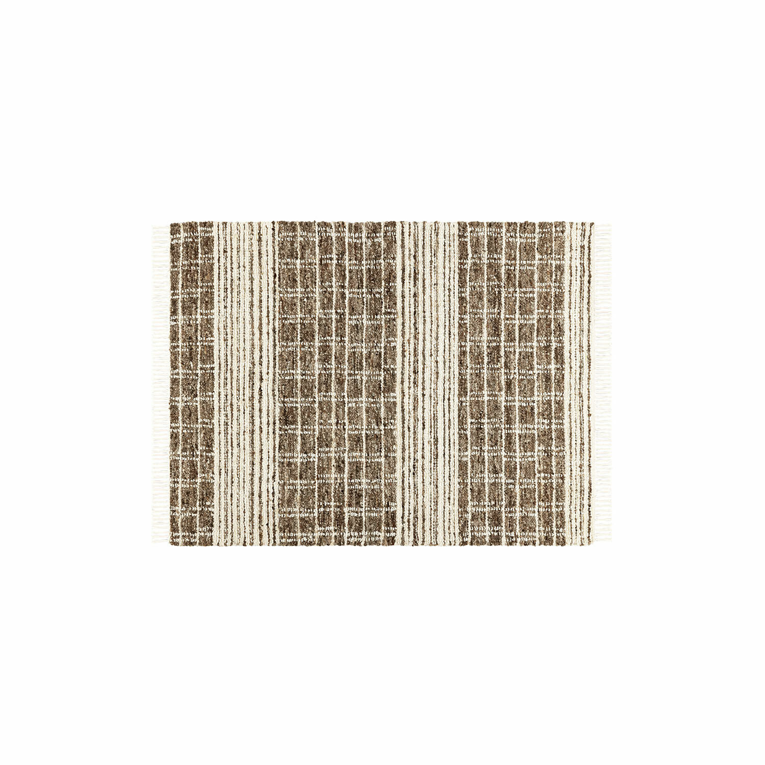 Tapis Berinique Tapis marron et crème à rayures et carreaux en matériaux naturels, décoration de sol élégante