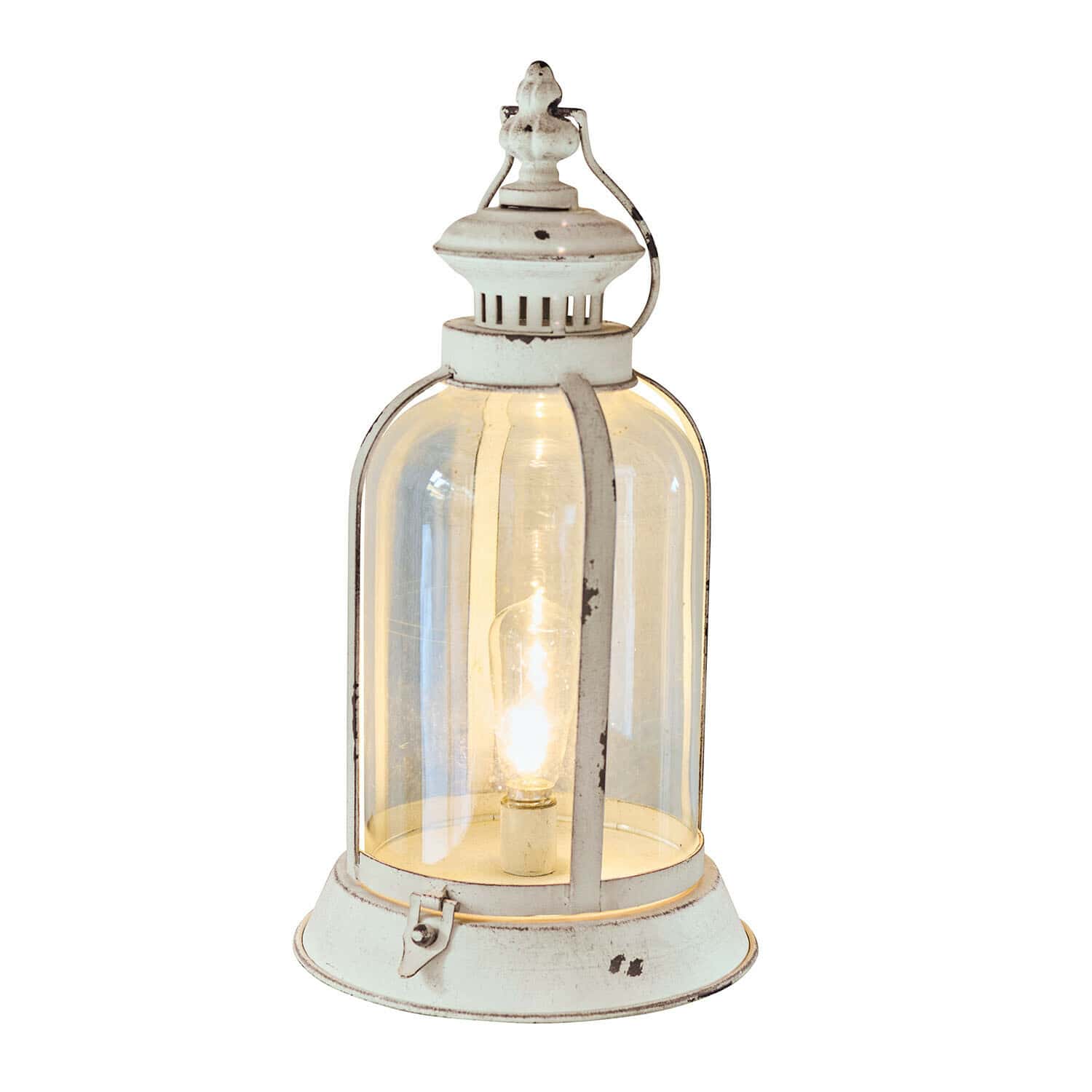 Lanterne LED Lomera Lanterne en métal blanc avec verre transparent et ampoule, lampe décorative vintage pour intérieur